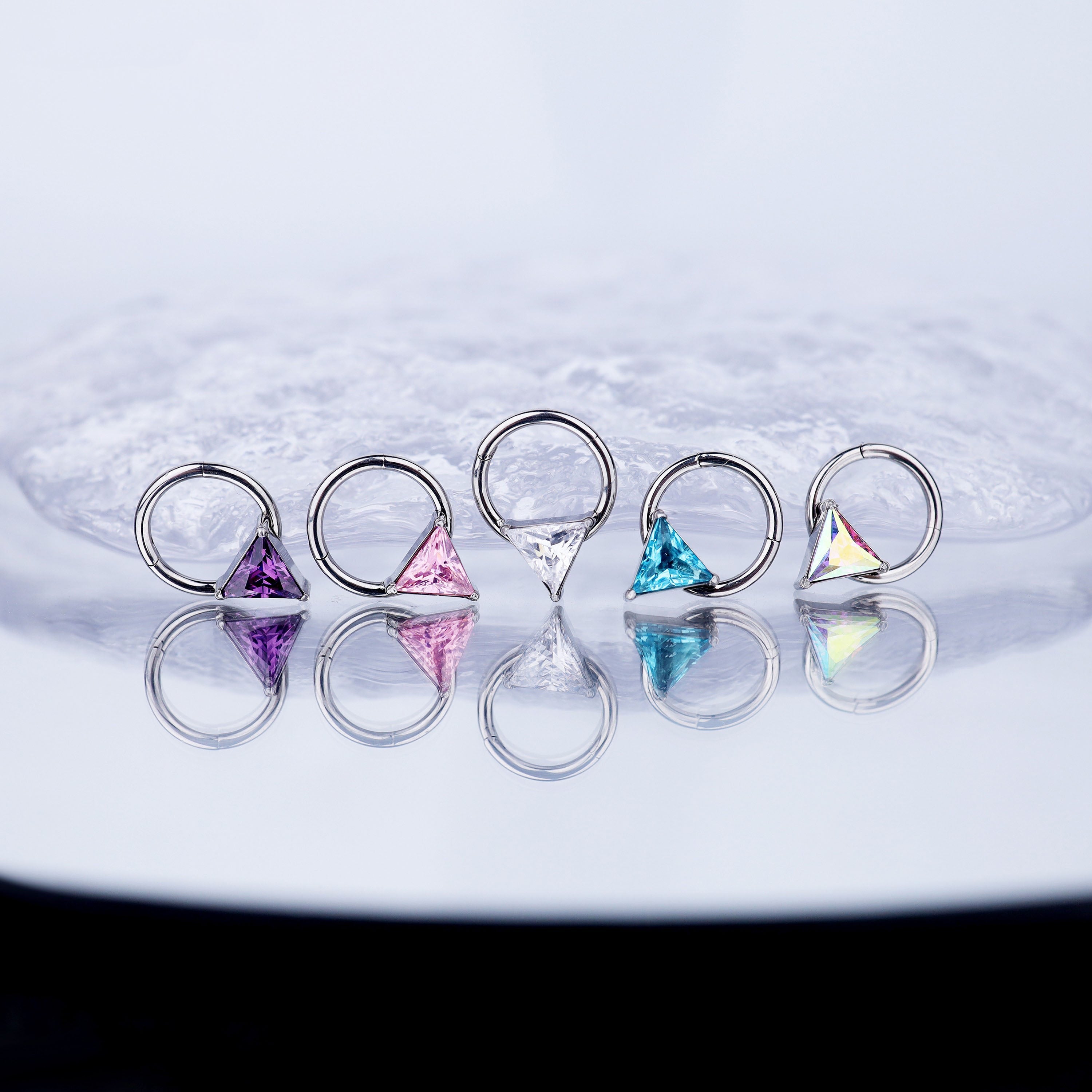 Triangle CZ stainless steel Segment Hoop - Triangle CZ stainless steel Segment Hoop - Pink / 8 mm by CRUXJEWELRY