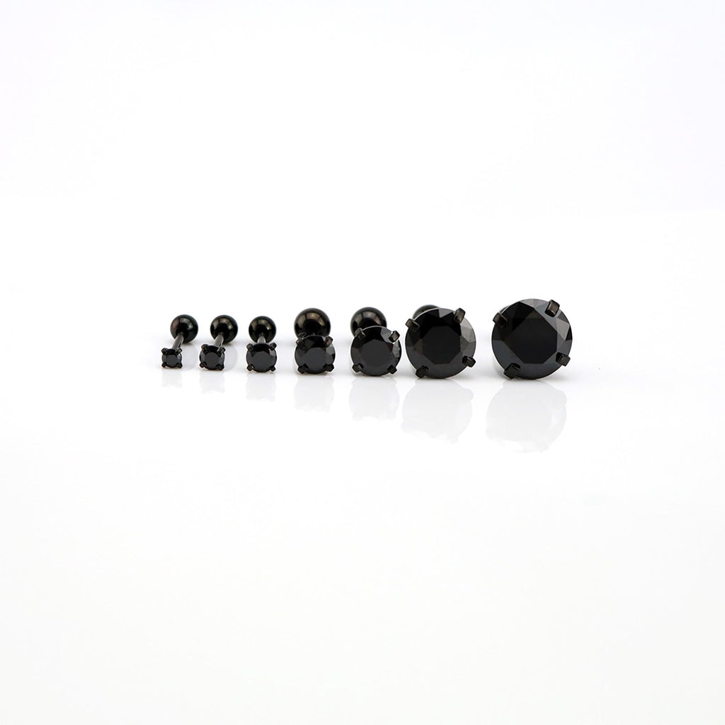 Thin Post Black CZ Stainless Steel Ear Stud - Thin Post Black CZ Stainless Steel Ear Stud - 2mm by CRUXJEWELRY