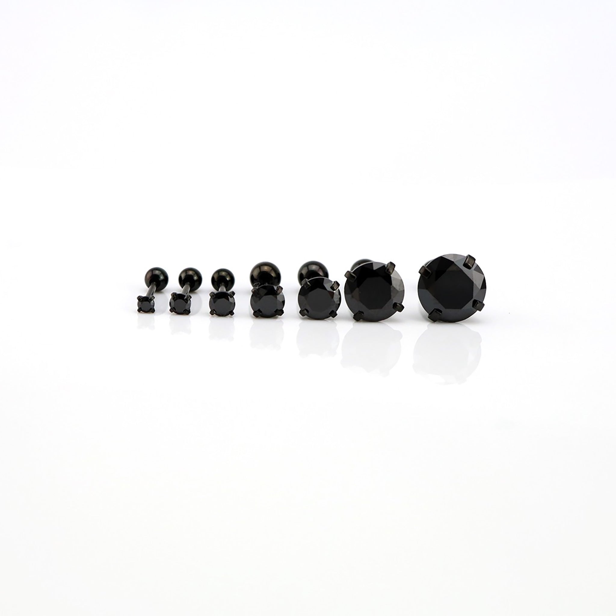 Thin Post Black CZ Stainless Steel Ear Stud - Thin Post Black CZ Stainless Steel Ear Stud - 2mm by CRUXJEWELRY