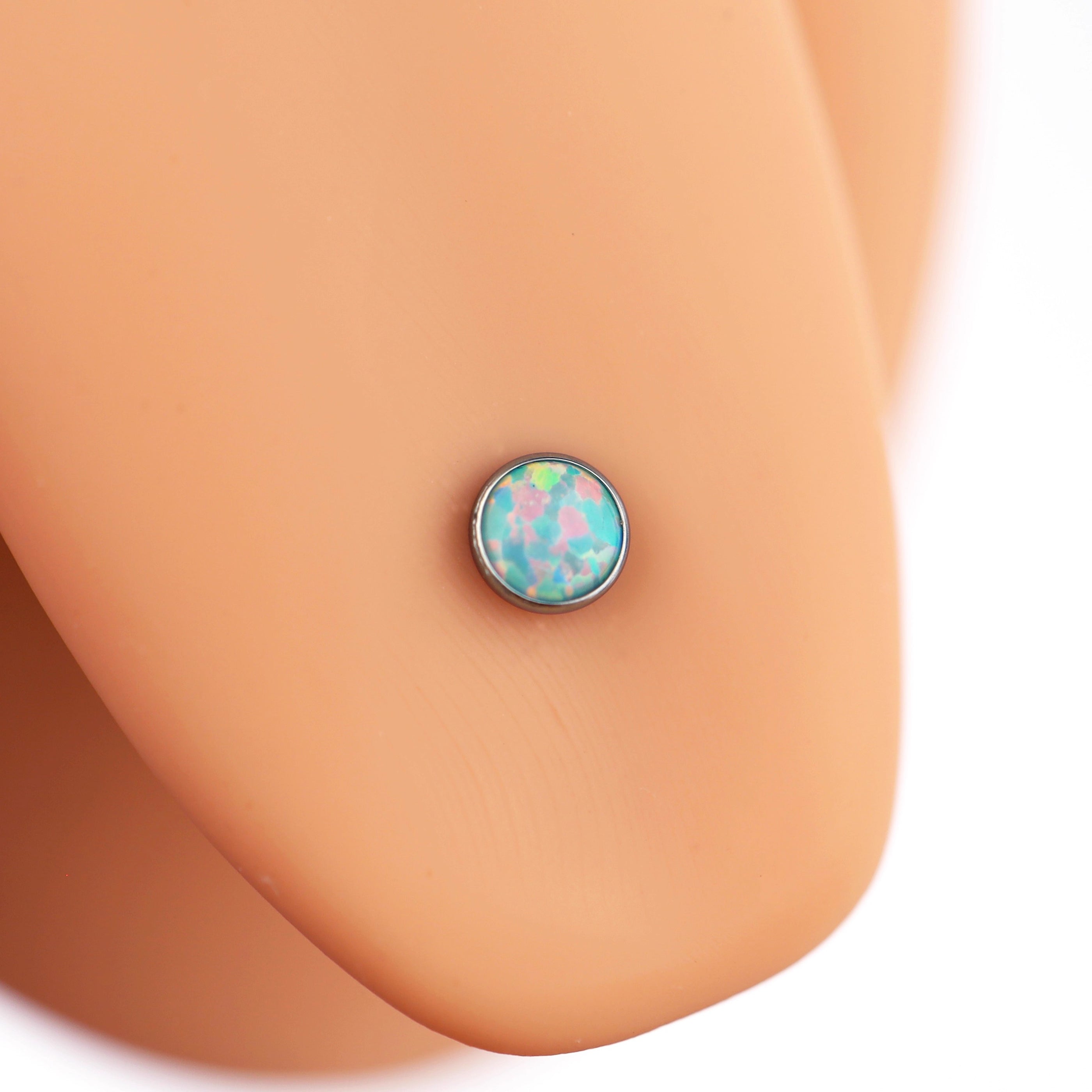 Flat Opal Titanium Internally Threaded Tongue Stud - Flat Opal Titanium Internally Threaded Tongue Stud - light-blue-1 / 12mm by CRUXJEWELRY