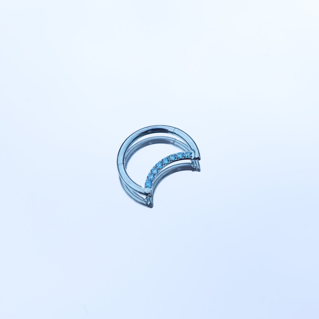 16G Moon CZ Titanium Segment Hoop - 16G Moon CZ Titanium Segment Hoop - Blue / 8mm by CRUXJEWELRY