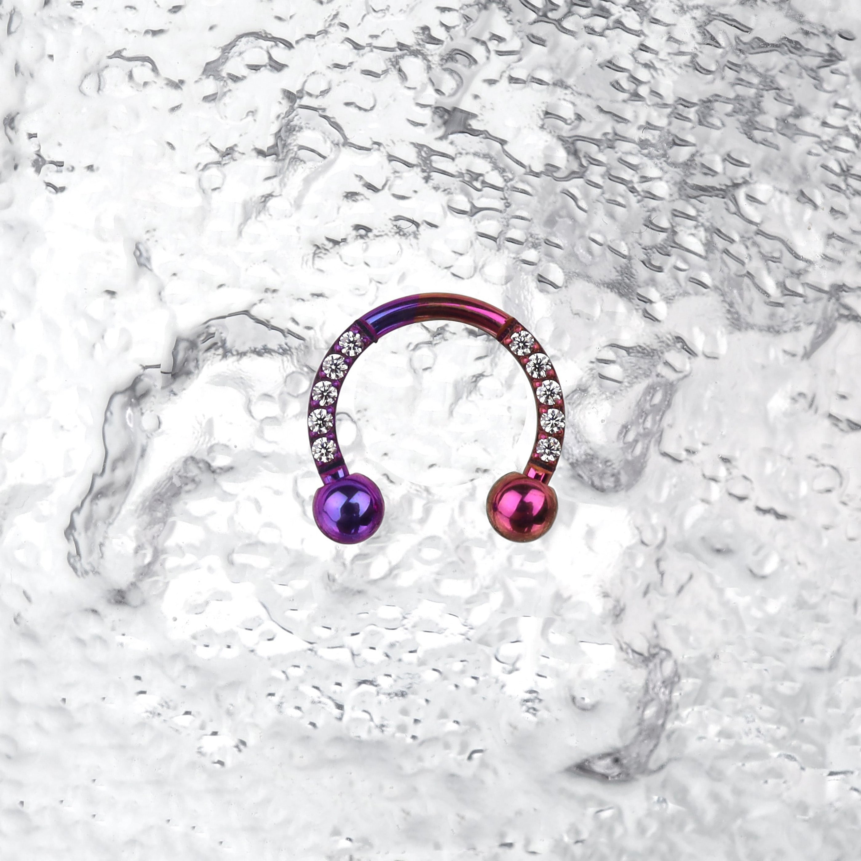 16G CZ Titanium Horseshoe Ring - 16G CZ Titanium Horseshoe Ring - Purple-Pink Gradient / 8 mm by CRUXJEWELRY