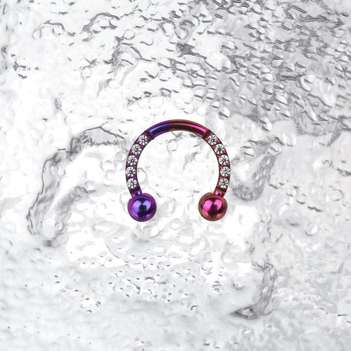 16G CZ Titanium Horseshoe Ring - 16G CZ Titanium Horseshoe Ring - Purple-Pink Gradient / 8 mm by CRUXJEWELRY