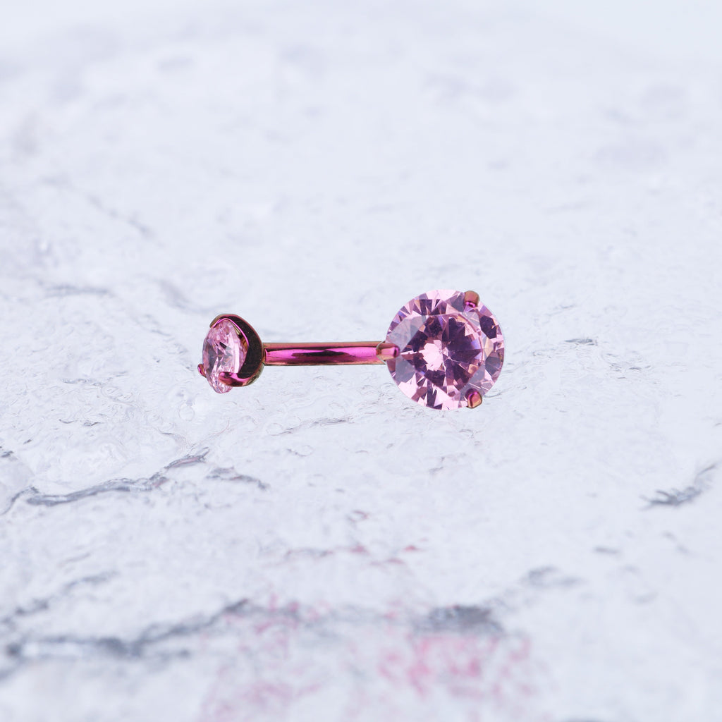 Round CZ Titanium Belly Ring - Round CZ Titanium Belly Ring - Pink / 6 mm by CRUXJEWELRY
