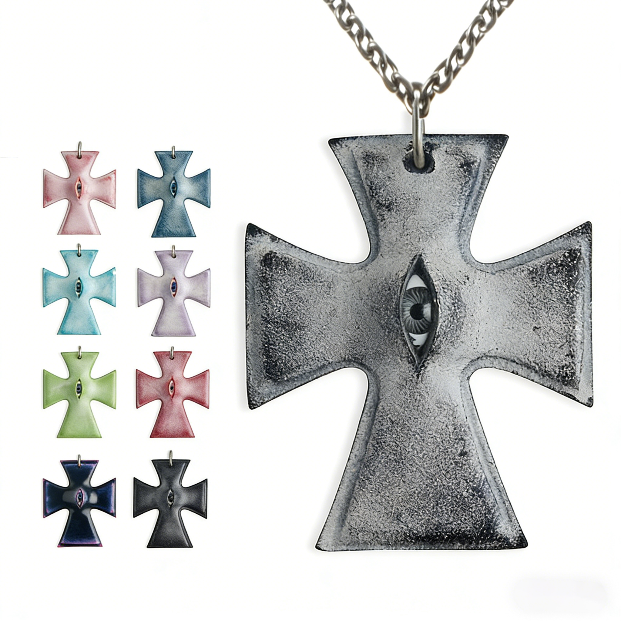 The "Crux" Pendant - Hyper-realistic Eye Cross Necklace | Gothic Occult Jewelry