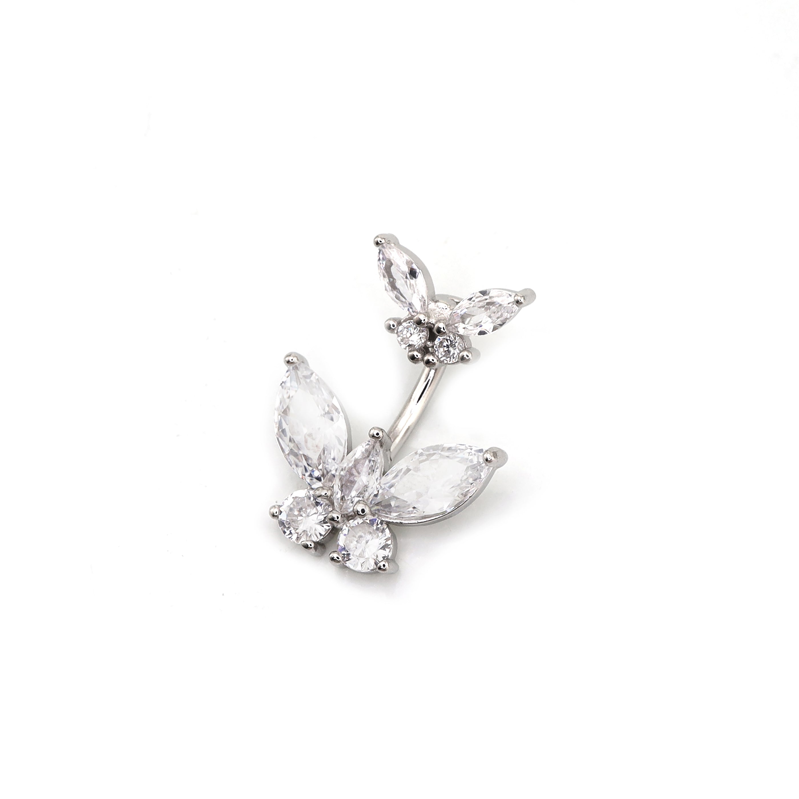 Butterfly CZ S925 Sterling Silver Belly Ring - Butterfly CZ S925 Sterling Silver Belly Ring - White / 6mm by CRUXJEWELRY