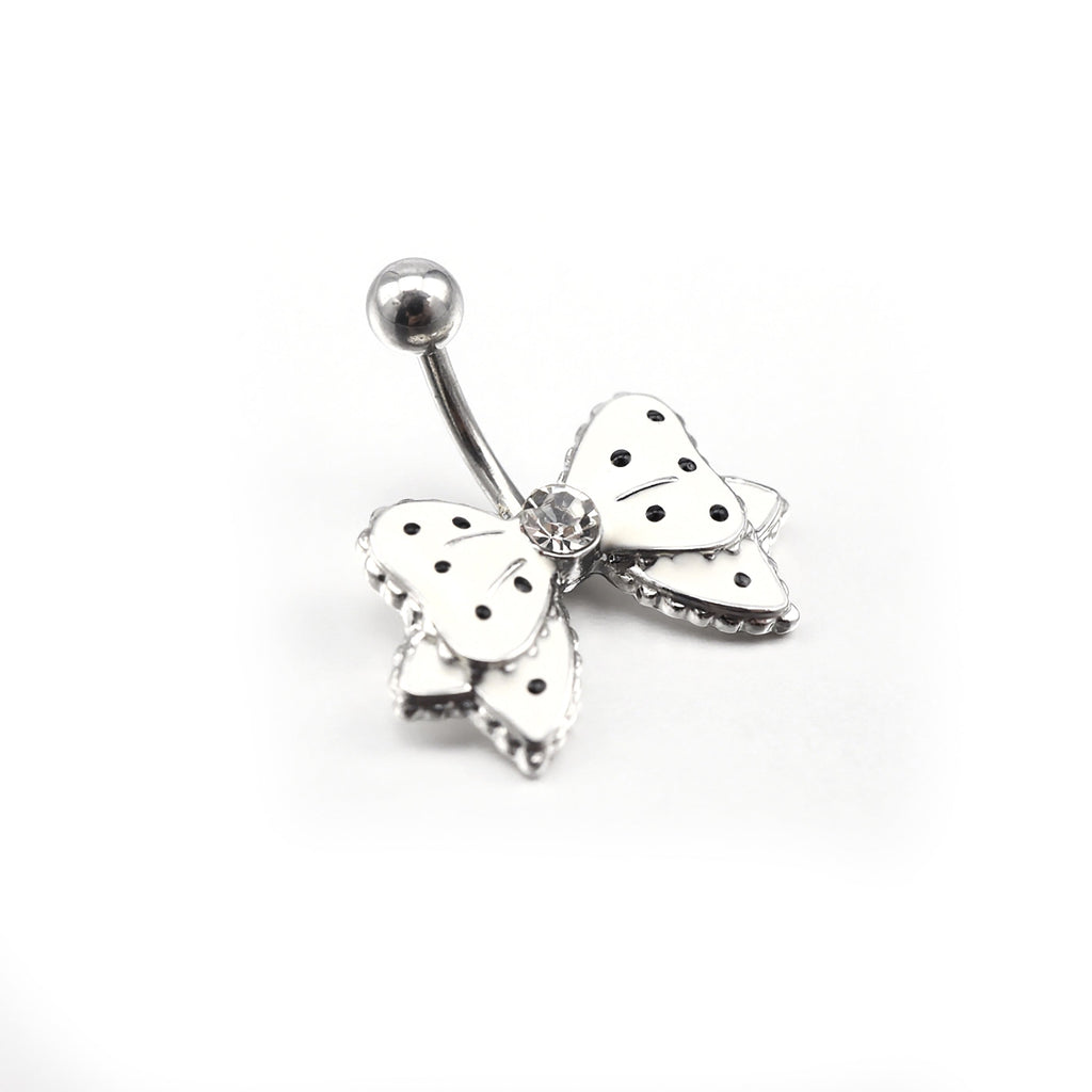 Butterfly Crystal Stainless Steel Belly Ring - Butterfly Crystal Stainless Steel Belly Ring - White by CRUXJEWELRY