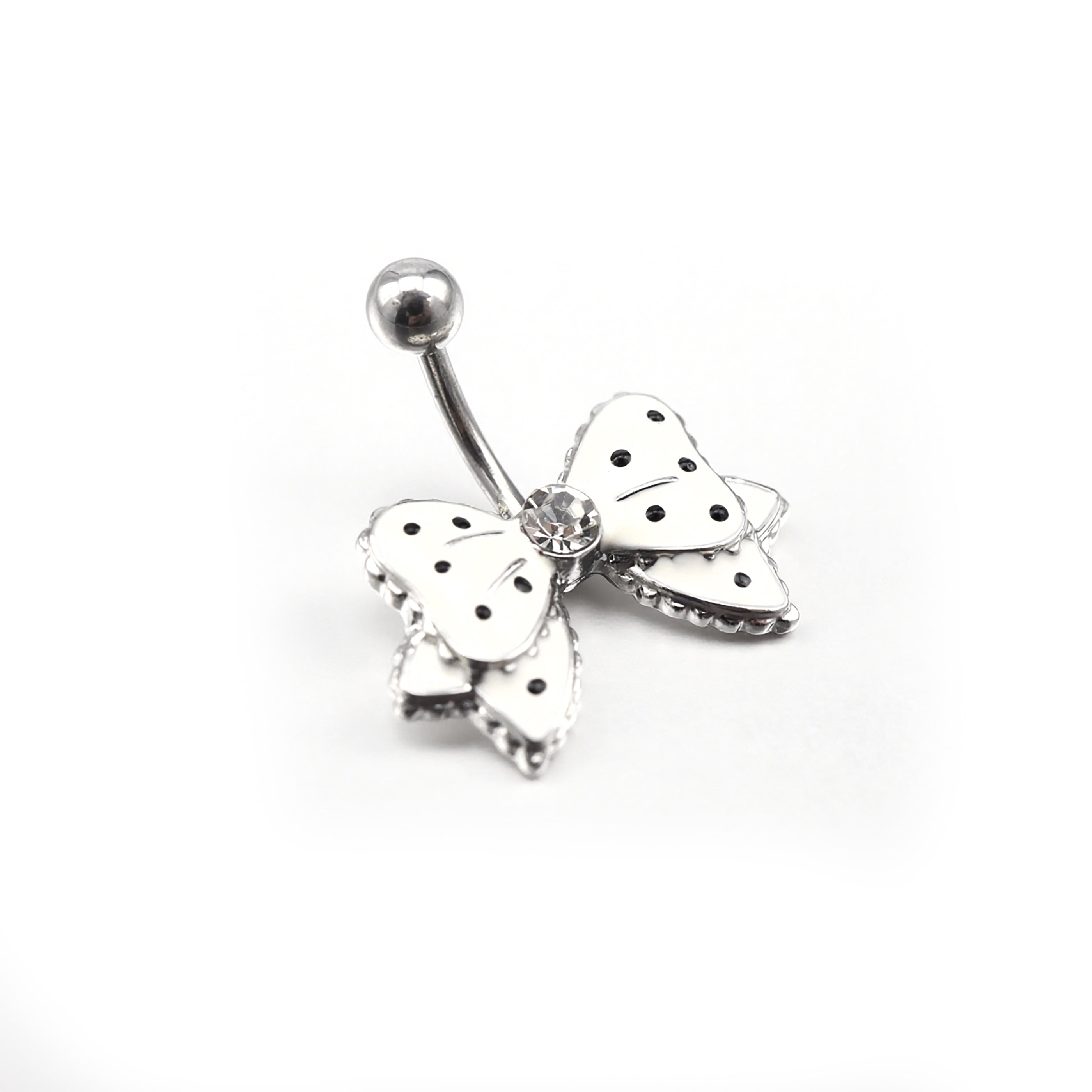 Butterfly Crystal Stainless Steel Belly Ring - Butterfly Crystal Stainless Steel Belly Ring - White by CRUXJEWELRY