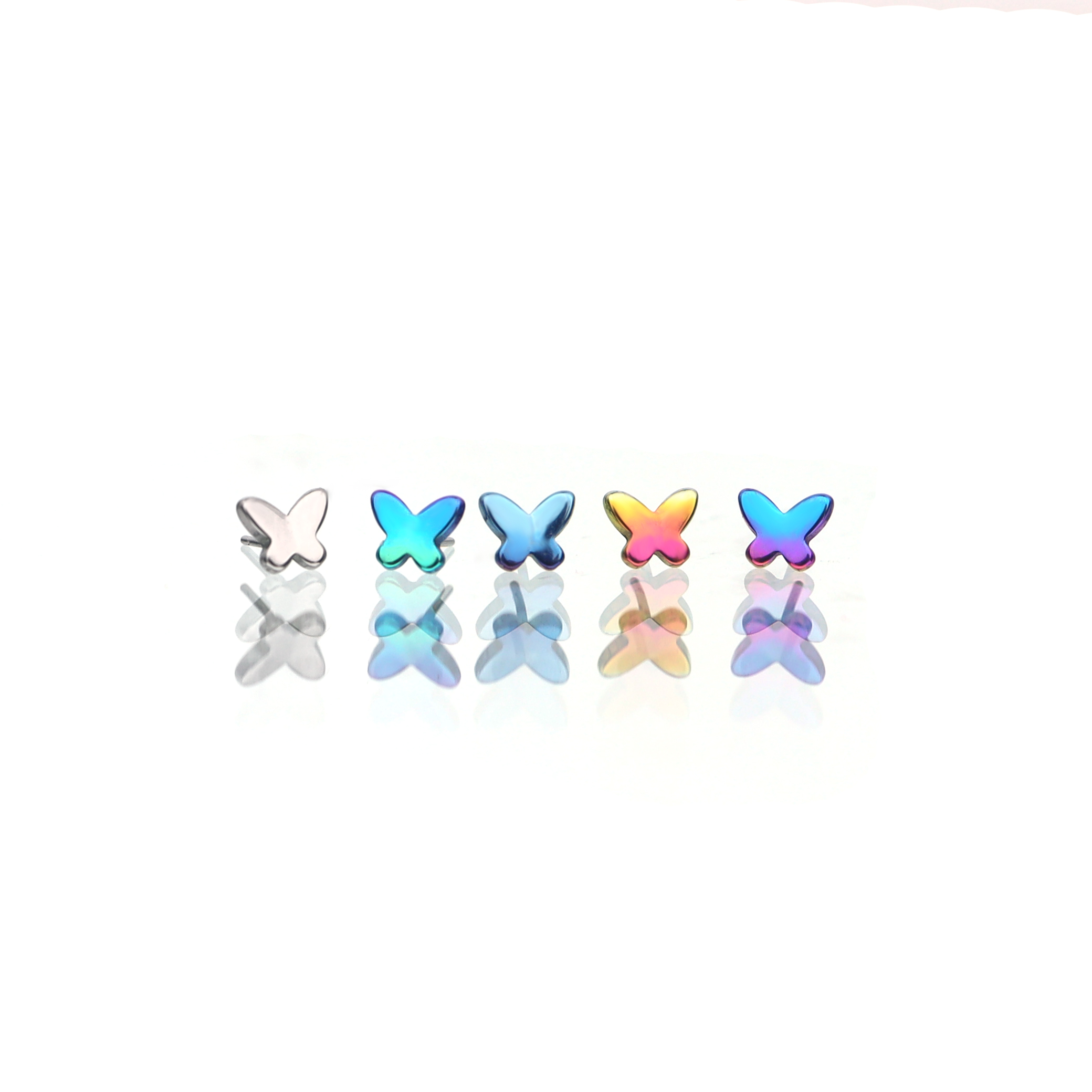 Colorful Gradient Butterfly Titanium - Nose/Ear Stud - Colorful Gradient Butterfly Titanium - Nose/Ear Stud - Sliver / 6 mm by CRUXJEWELRY