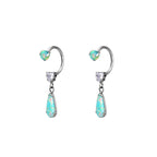 Pair of Heart Opal CZ Titanium Horseshoe Ring - Pair of Heart Opal CZ Titanium Horseshoe Ring - Blue-Green Gradient / 8mm by CRUXJEWELRY