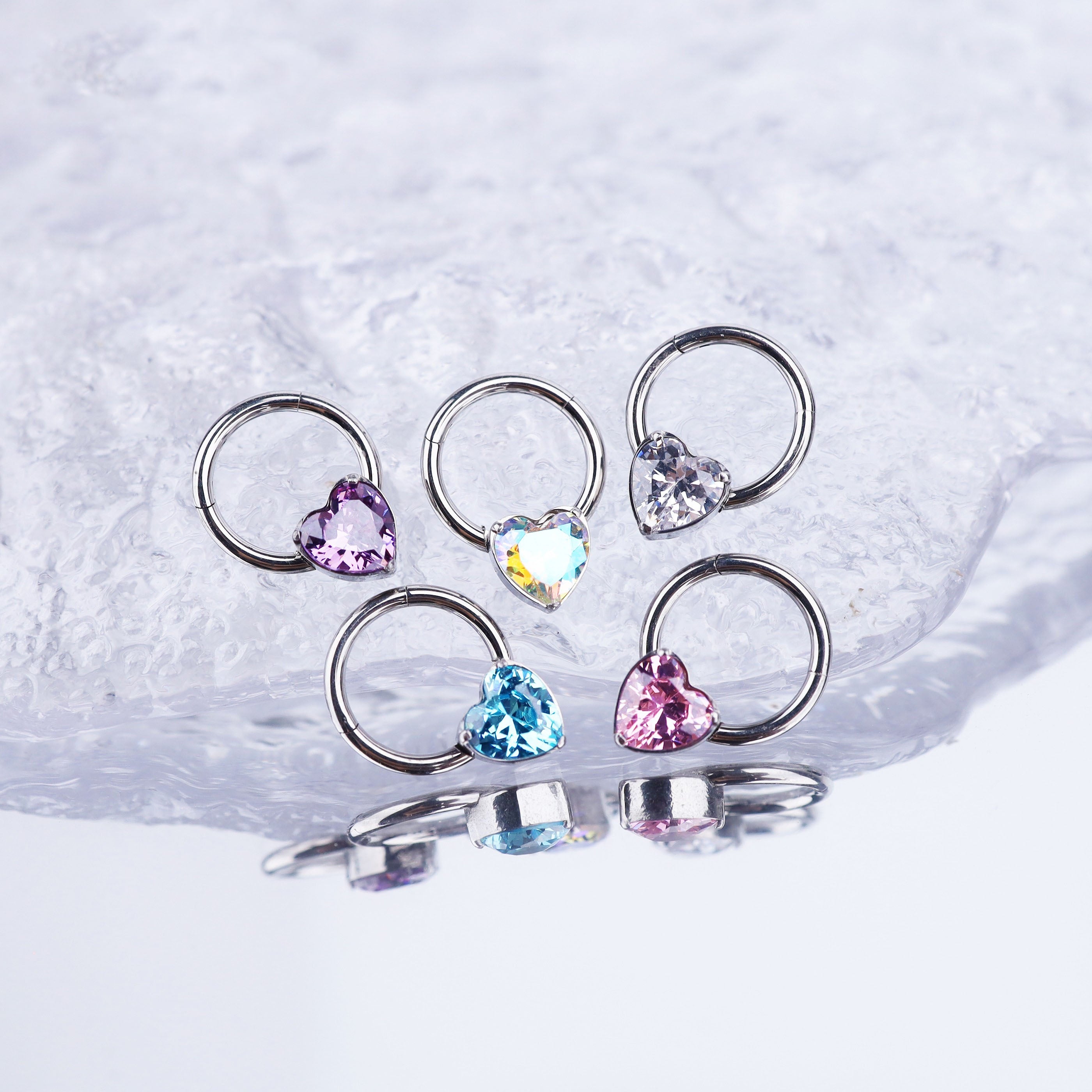 Heart-shaped CZ Stainless Steel Segment Hoop - Heart-shaped CZ Stainless Steel Segment Hoop - Radiant White / 8 mm by CRUXJEWELRY