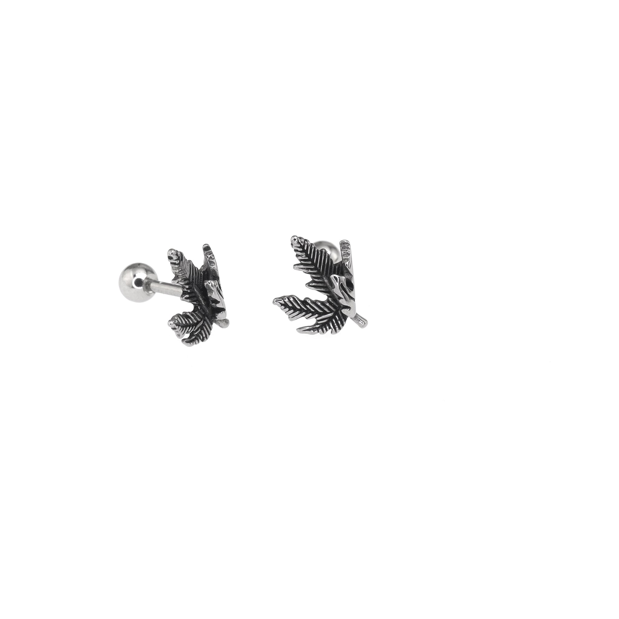 Maple Leaf External Thread Stainless Steel Ear Stud - Maple Leaf External Thread Stainless Steel Ear Stud - Single by CRUXJEWELRY
