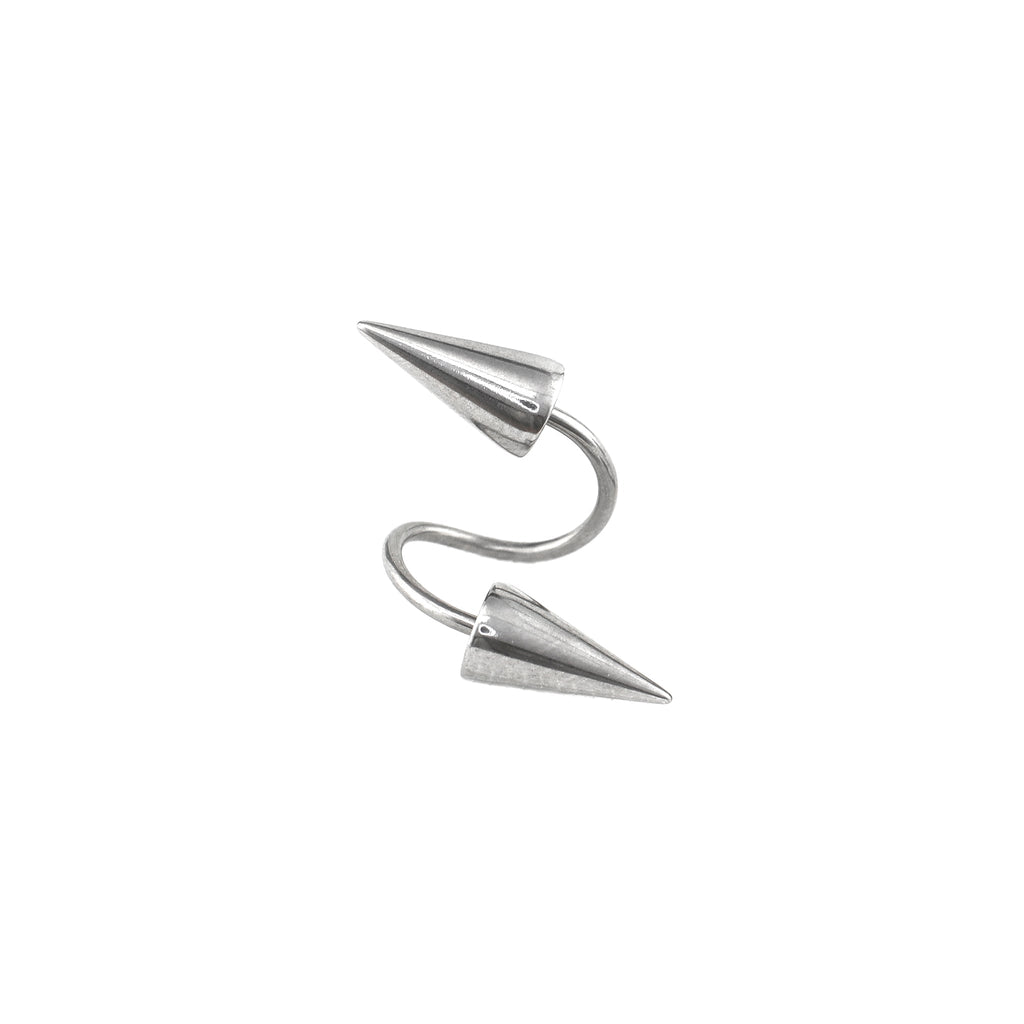 S-Shaped Spike Externally Threaded Stainless Steel Lip Ring - S-Shaped Spike Externally Threaded Stainless Steel Lip Ring - 8mm by CRUXJEWELRY