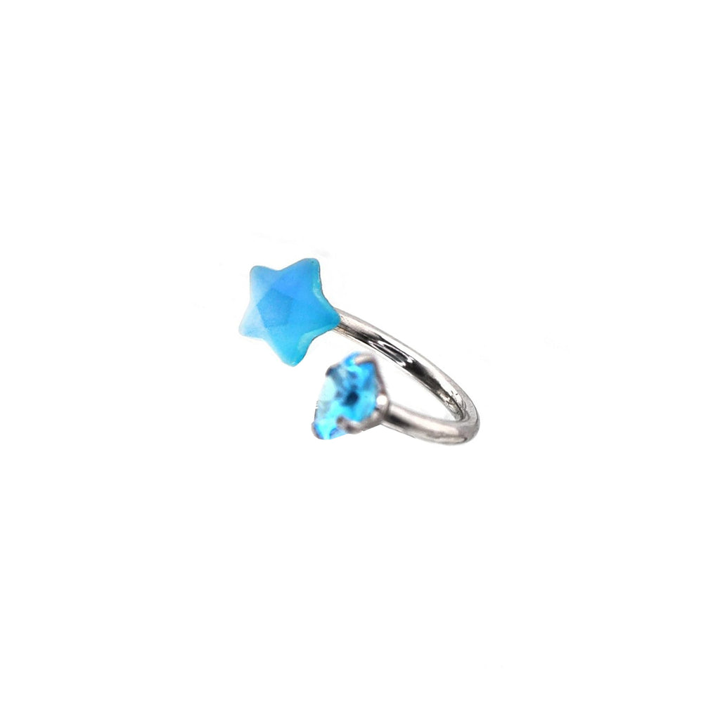Pentagram CZ Stainless Steel internally threaded Horseshoe Ring - Blue