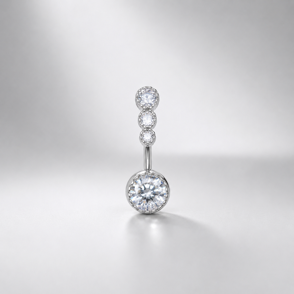 Sterling Titanium Vintage Navel Ring with Four-Zirconia