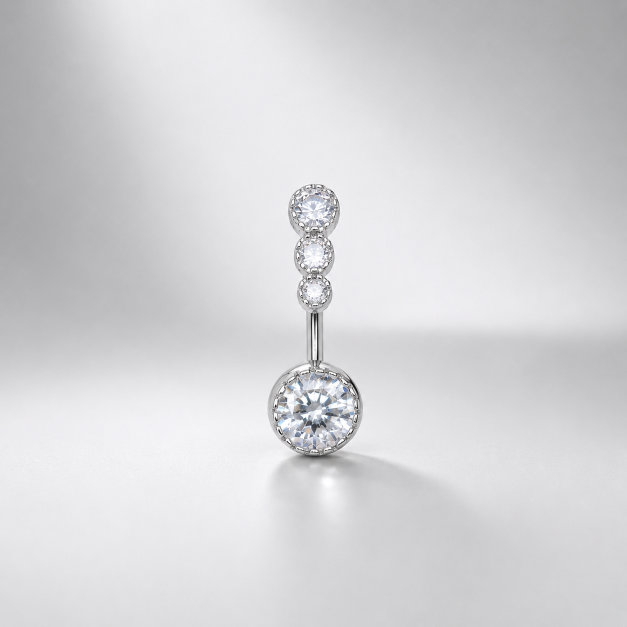 Sterling Titanium Vintage Navel Ring with Four-Zirconia