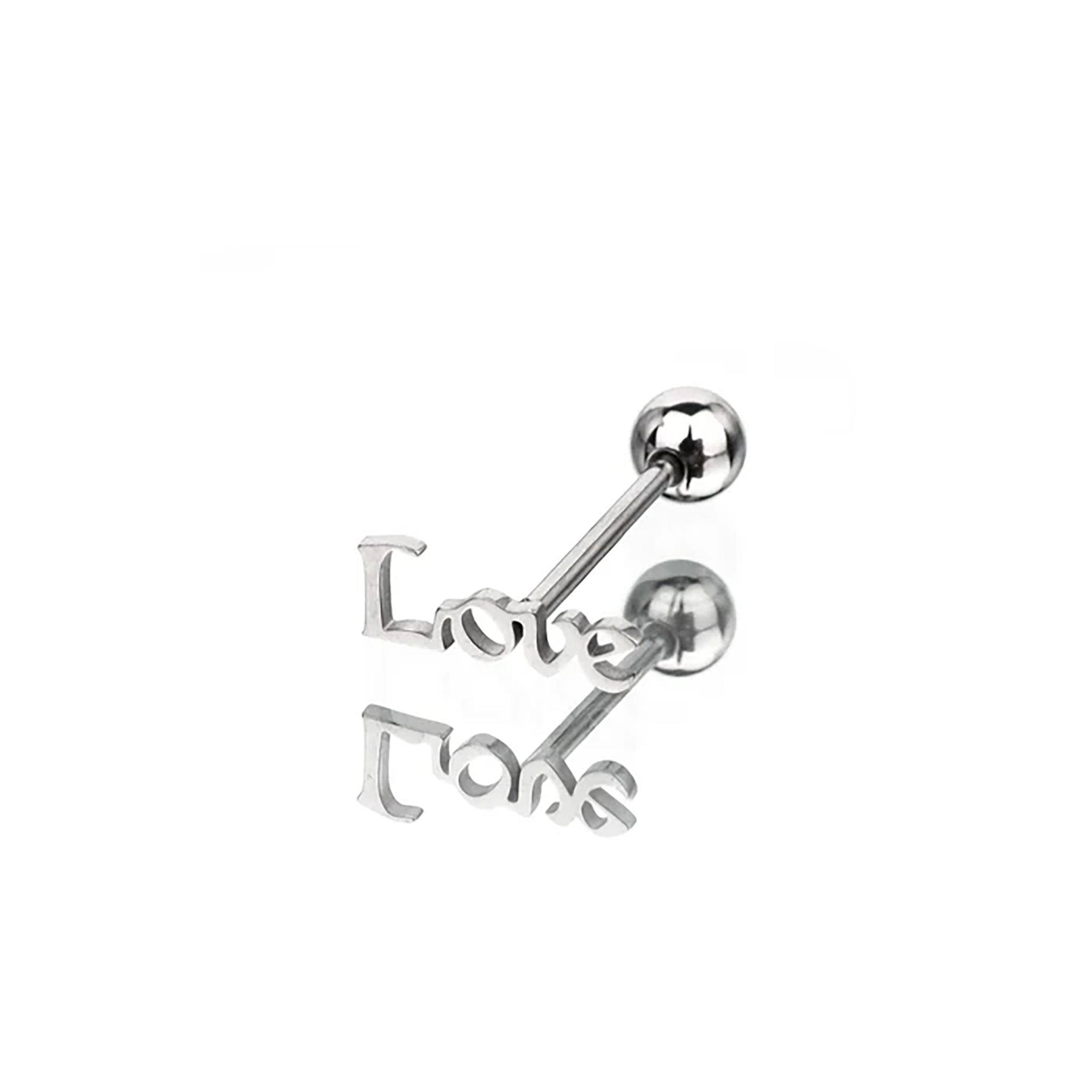 "LOVE" Text Stainless Steel Tongue Stud - "LOVE" Text Stainless Steel Tongue Stud - 1.2mm/16G / 12mm by CRUXJEWELRY
