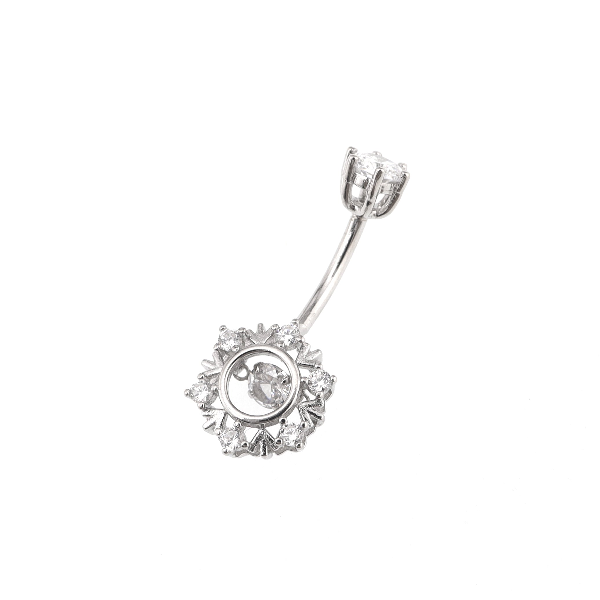 Snowflake CZ S925 Sterling Silver Belly Ring - Snowflake CZ S925 Sterling Silver Belly Ring - 6 mm by CRUXJEWELRY