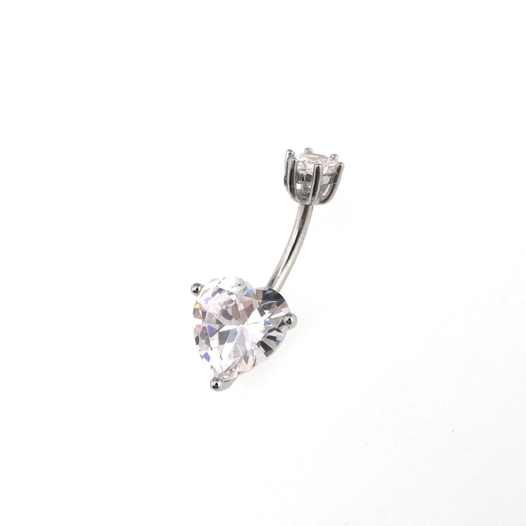 Heart-shaped CZ S925 Sterling Silver Belly Ring - Heart-shaped CZ S925 Sterling Silver Belly Ring - 6 mm by CRUXJEWELRY