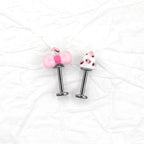 Kitty Bow Leopard Print Titanium Helix Earrings - Kitty Bow Leopard Print Titanium Helix Earrings - Pink Kitty / 6mm by CRUXJEWELRY