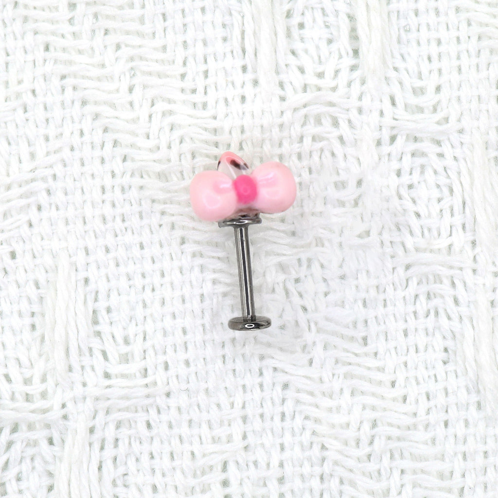 Kitty Bow Leopard Print Titanium Helix Earrings - Kitty Bow Leopard Print Titanium Helix Earrings - Leopard Print Kitty / 6mm by CRUXJEWELRY