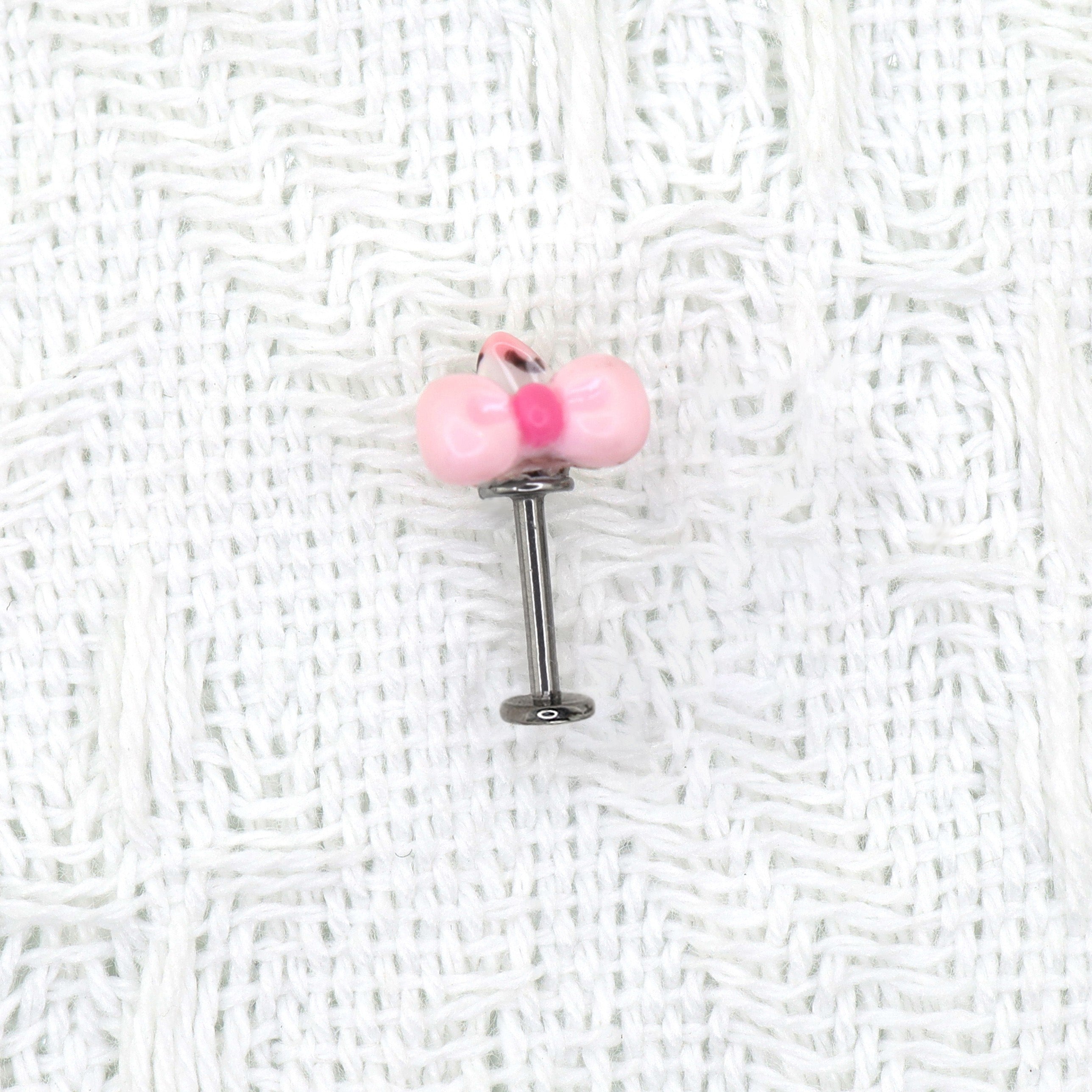 Kitty Bow Leopard Print Titanium Helix Earrings - Kitty Bow Leopard Print Titanium Helix Earrings - Leopard Print Kitty / 6mm by CRUXJEWELRY