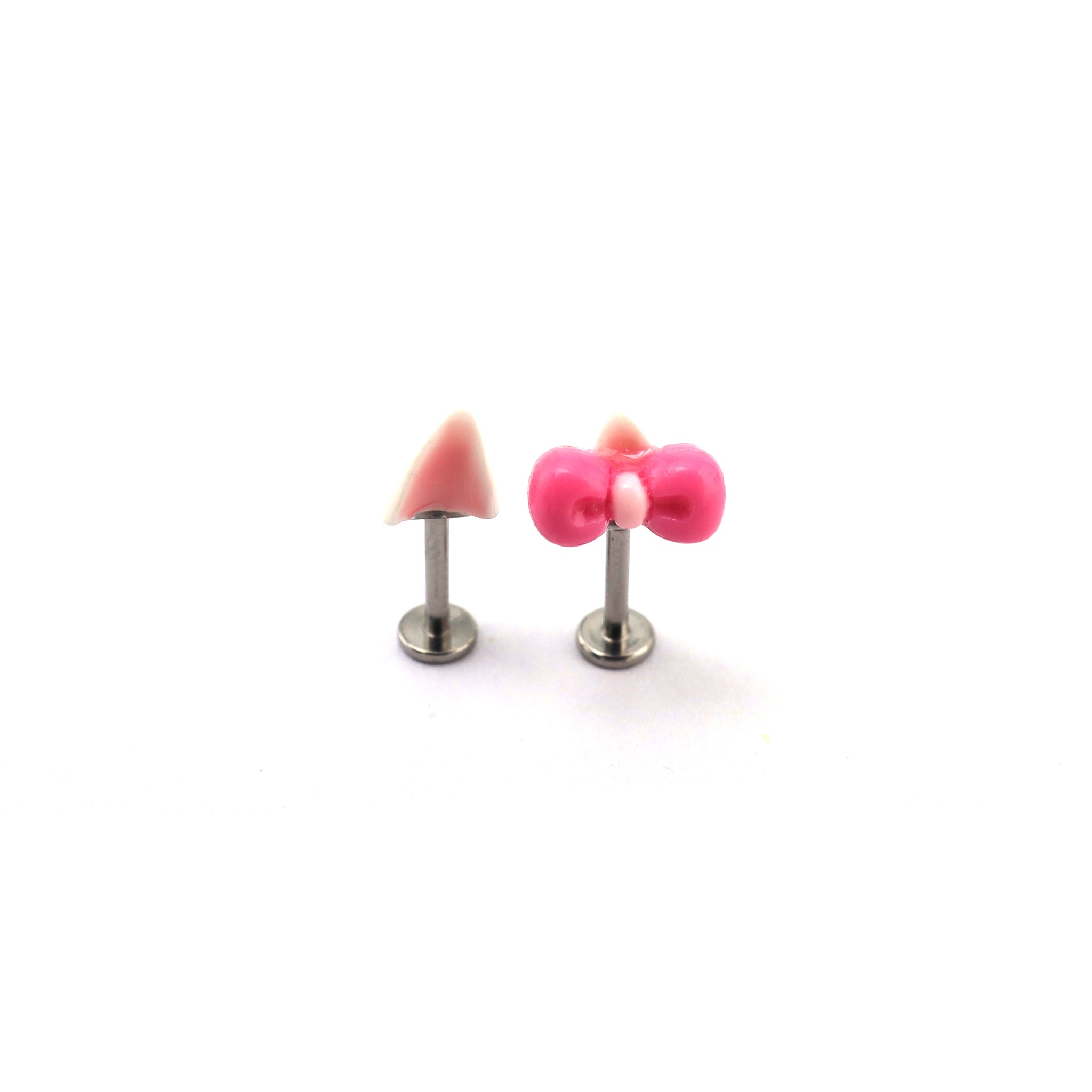 Paws & Purrs - Kawaii Titanium Alloy Pink Resin Hello Kitty Ear Stud - Paws & Purrs - Kawaii Titanium Alloy Pink Resin Hello Kitty Ear Stud - Set / 6mm by CRUXJEWELRY