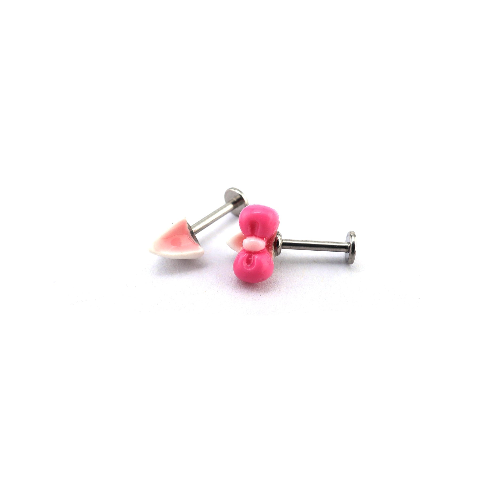 Paws & Purrs - Kawaii Titanium Alloy Pink Resin Hello Kitty Ear Stud - Paws & Purrs - Kawaii Titanium Alloy Pink Resin Hello Kitty Ear Stud - Bowkont / 6mm by CRUXJEWELRY