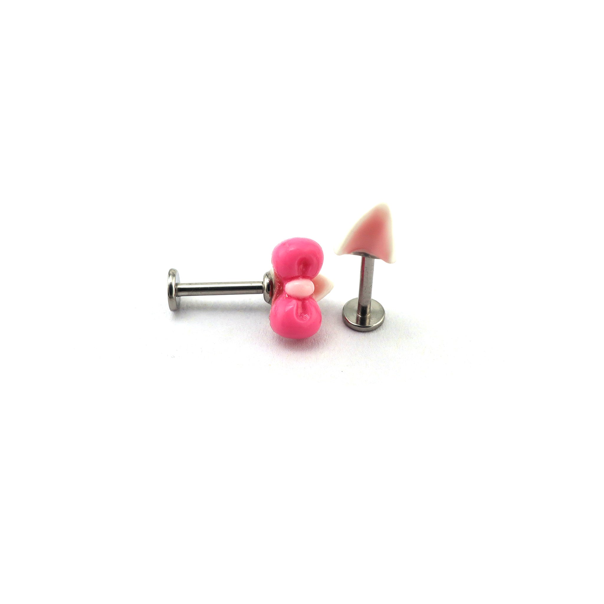 Paws & Purrs - Kawaii Titanium Alloy Pink Resin Hello Kitty Ear Stud - Paws & Purrs - Kawaii Titanium Alloy Pink Resin Hello Kitty Ear Stud - Bowkont / 6mm by CRUXJEWELRY