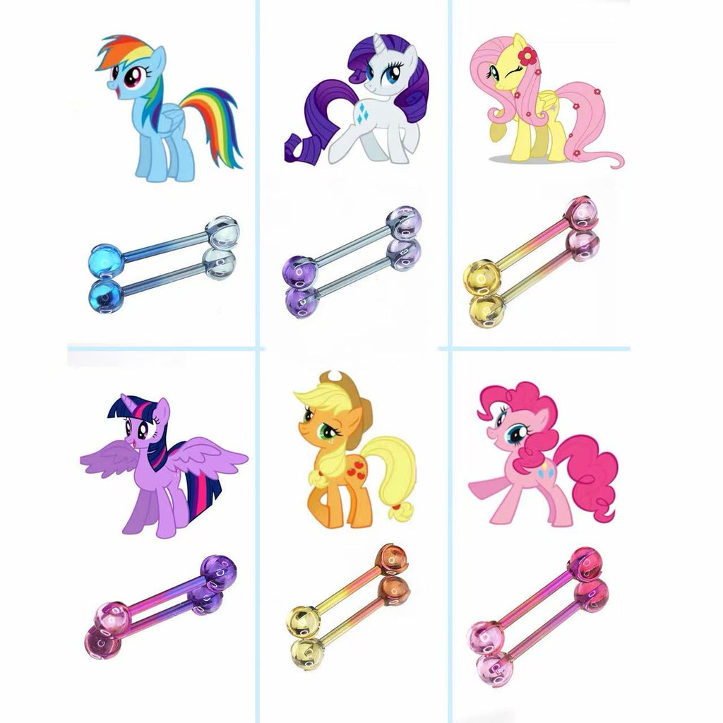 MLP Titanium Internally Threaded Zirconia Barbell - Tongue & Ear - MLP Titanium Internally Threaded Zirconia Barbell - Tongue & Ear - Rainbow Dash / 10mm by CRUXJEWELRY