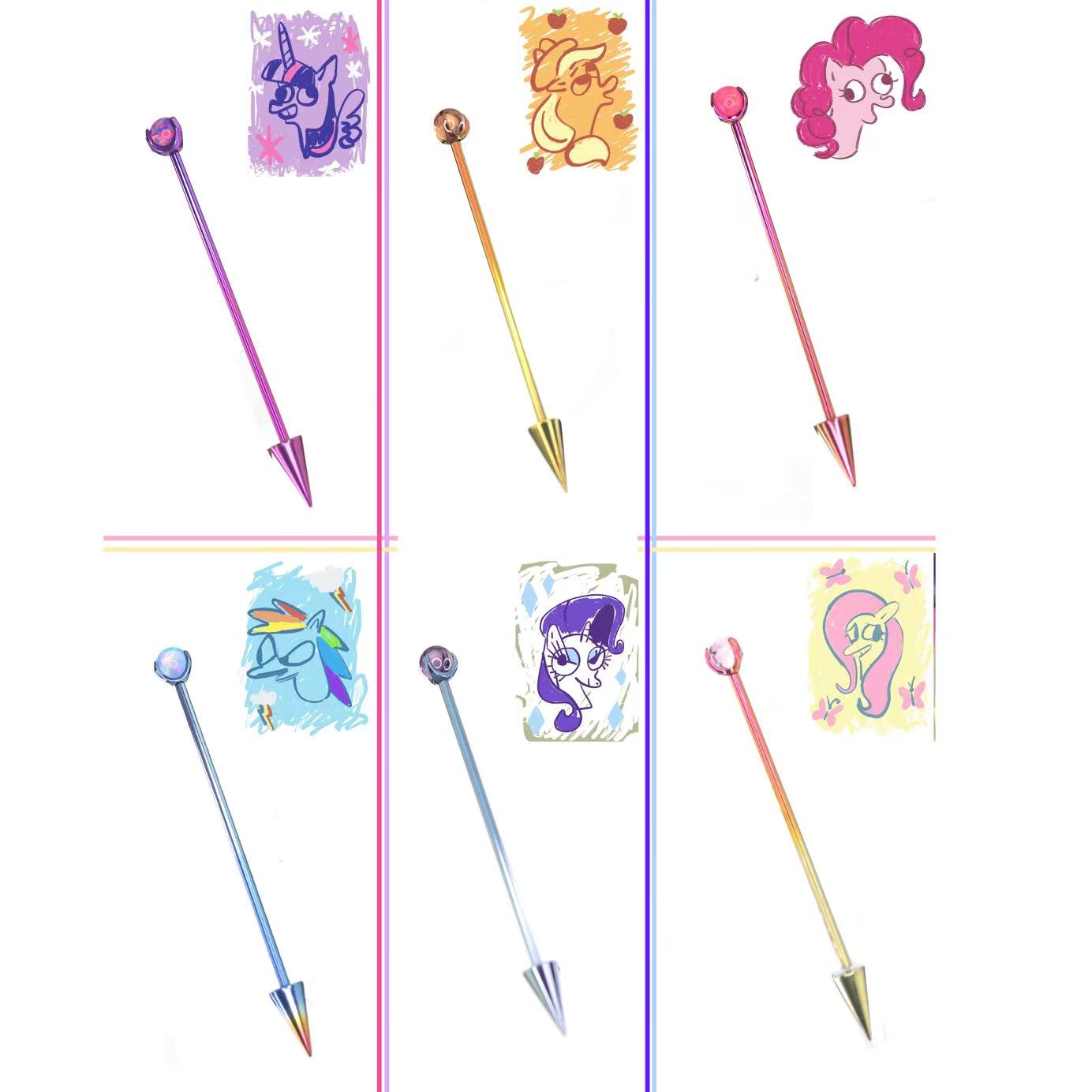 MLP Titanium Zirconia Industrial Barbell - MLP Titanium Zirconia Industrial Barbell - Twilight Sparkle / 34mm by CRUXJEWELRY