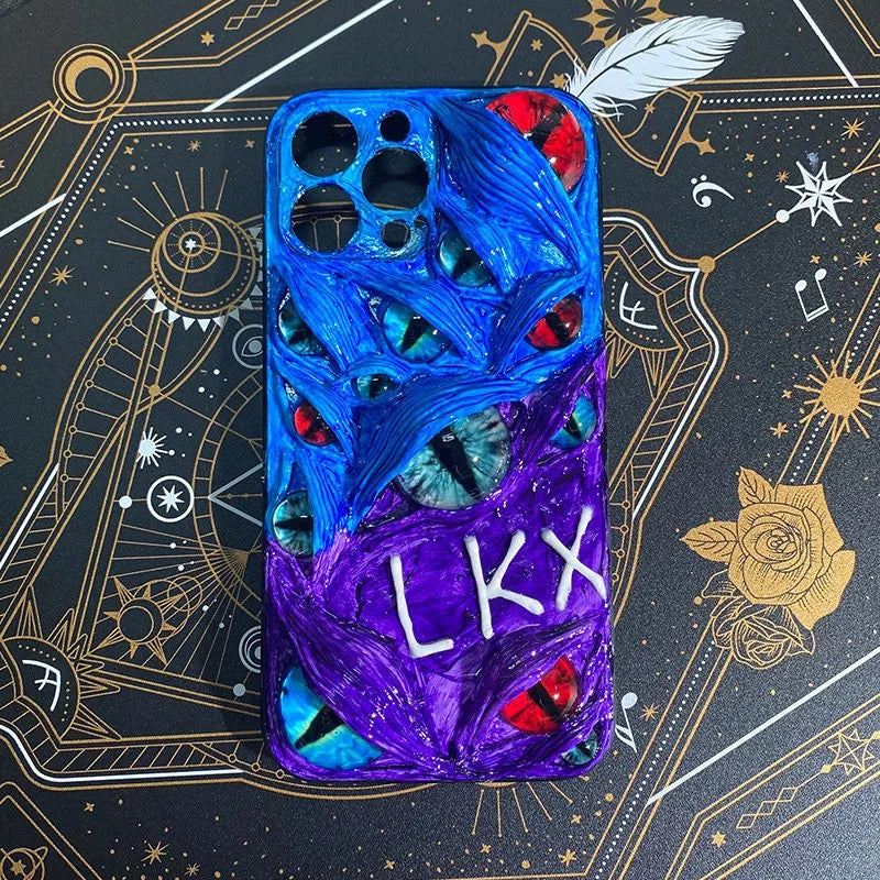 "Graffiti Beast" Custom Name 3D Phone Case | Personalized Hand-Painted Text & Monster Eyes