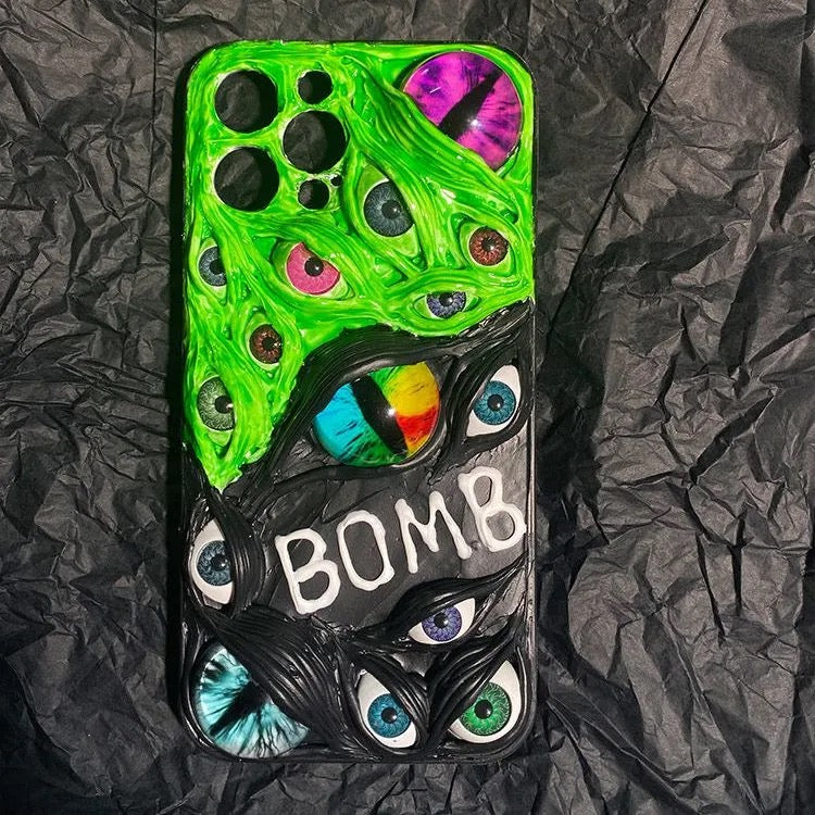 "Graffiti Beast" Custom Name 3D Phone Case | Personalized Hand-Painted Text & Monster Eyes
