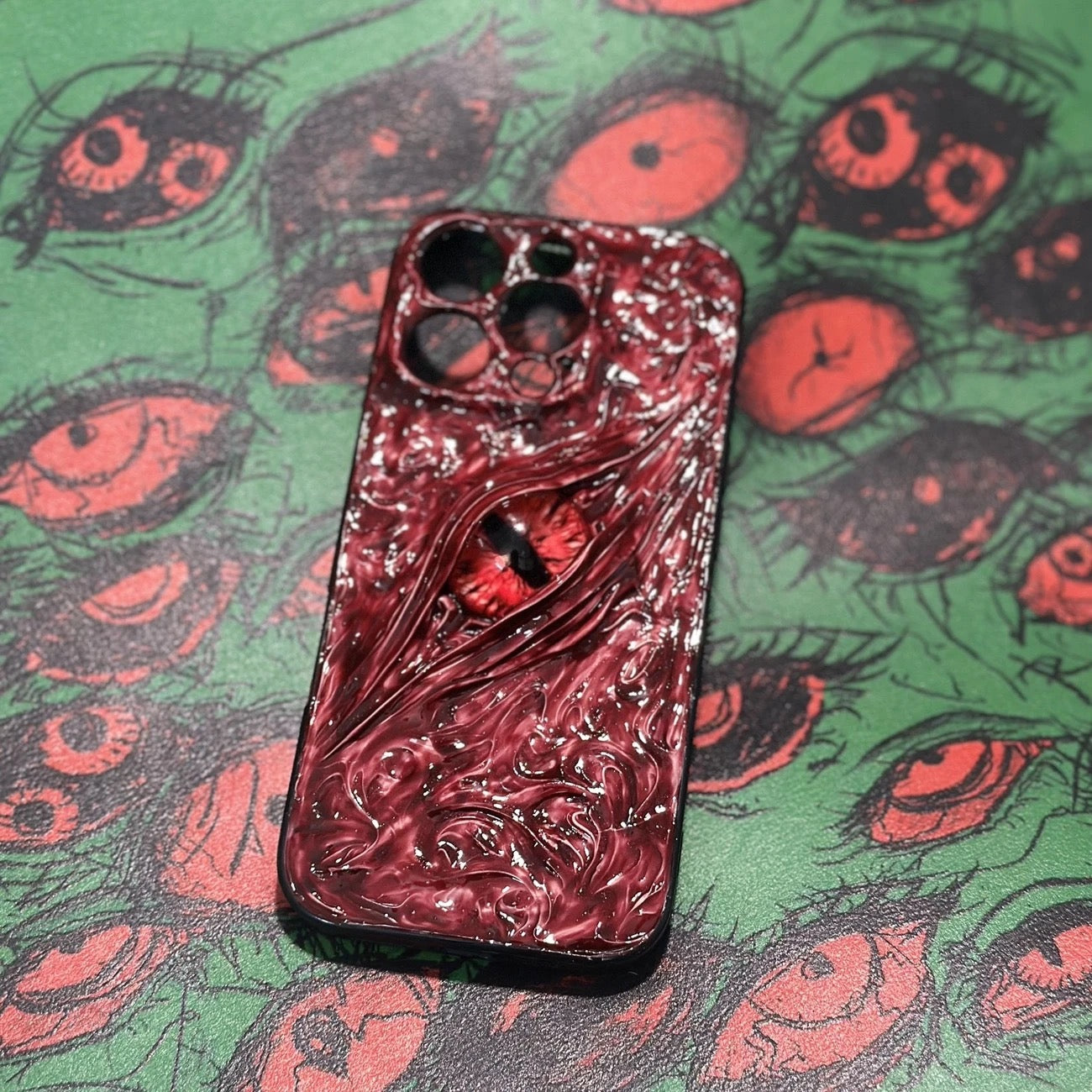 "Elemental Guardians" 3D Dragon Eye Phone Case | Hand-Painted Swirl Texture (Ice, Fire, Void)