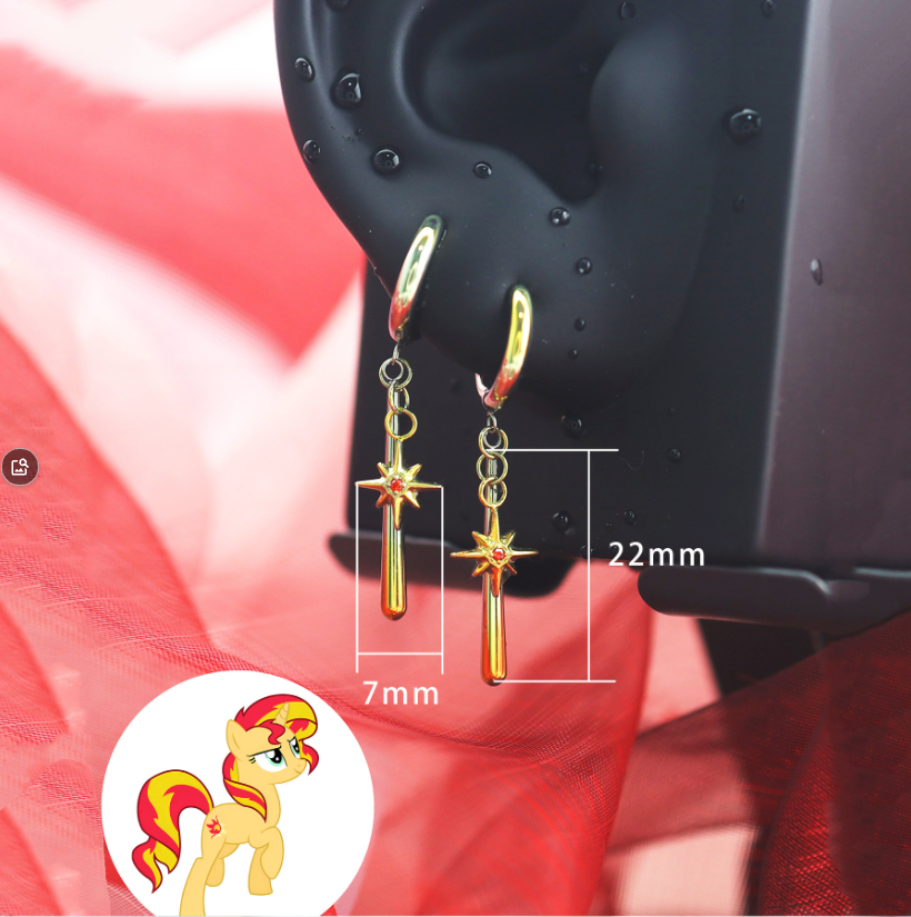 MLP Sunset Fire Dangle Cartilage Hoop | Fiery Red & Gold Drop Helix Earring