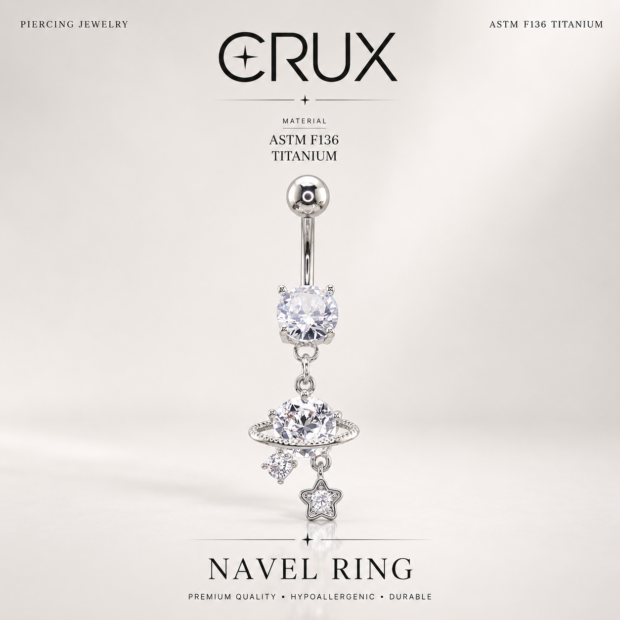 Anneau de nombril avec pendentif Saturne en zircon cubique 