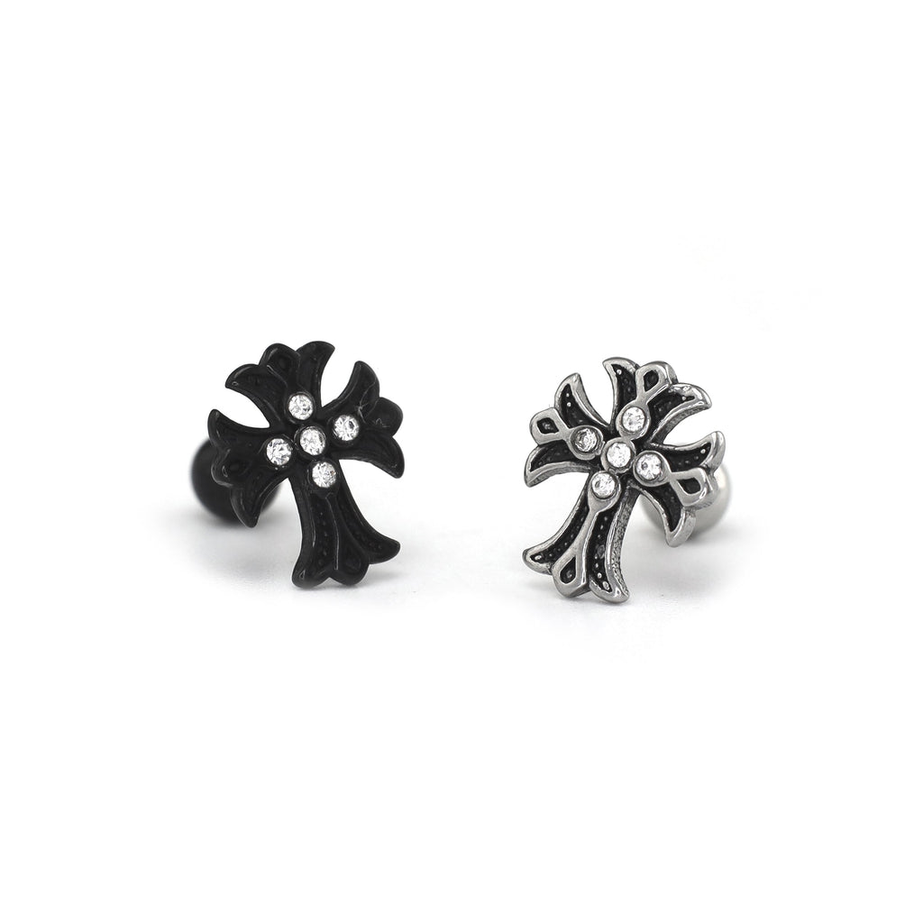 PAIR OF 16G CZ Chrome Hearts Style Cross Stainless Steel Ear Studs - PAIR OF 16G CZ Chrome Hearts Style Cross Stainless Steel Ear Studs - Set by CRUXJEWELRY