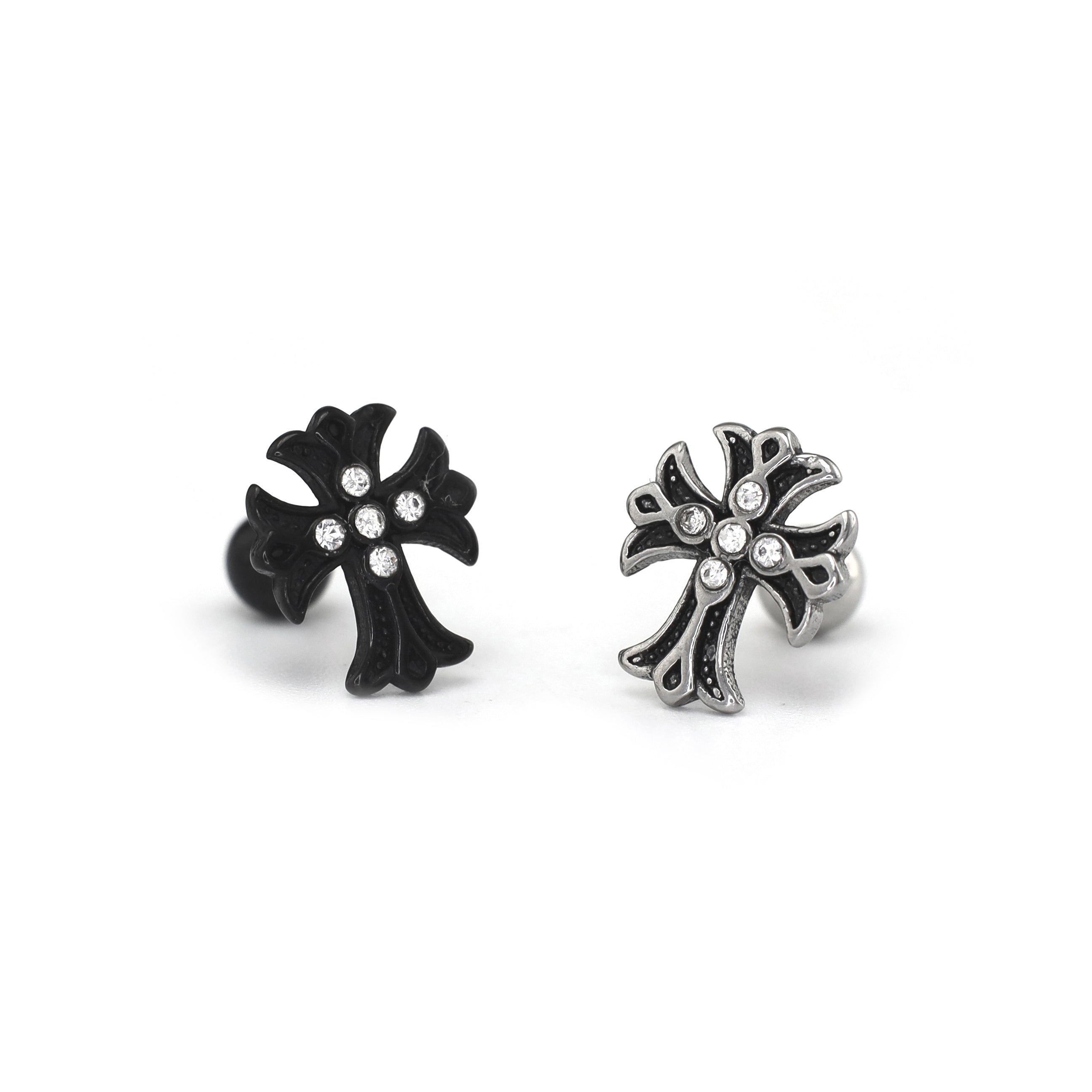 PAIR OF 16G CZ Chrome Hearts Style Cross Stainless Steel Ear Studs - PAIR OF 16G CZ Chrome Hearts Style Cross Stainless Steel Ear Studs - Set by CRUXJEWELRY
