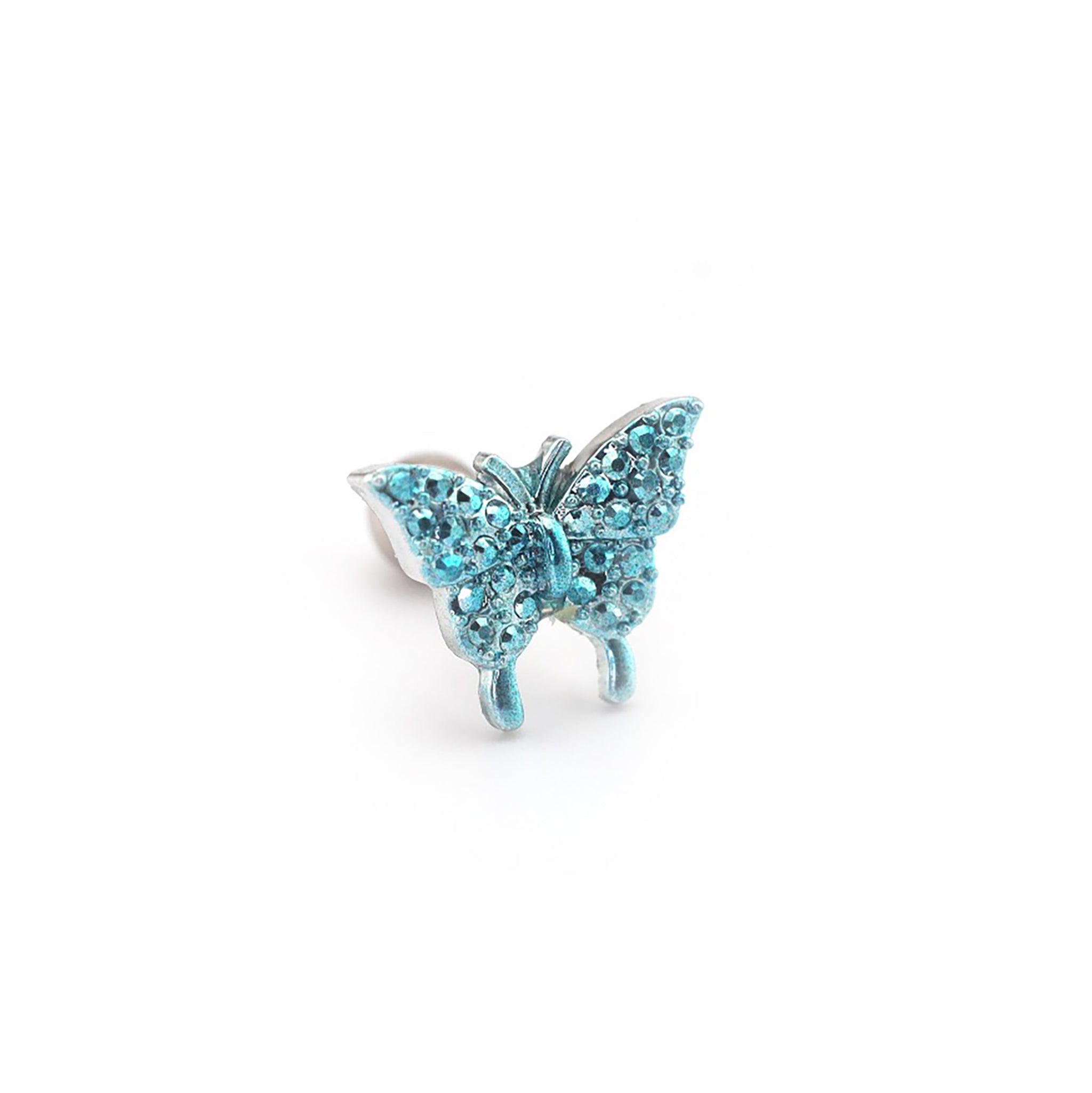 Thin Needle Micro-Pave Butterfly Stainless Steel Ear Studs - Thin Needle Micro-Pave Butterfly Stainless Steel Ear Studs - Blue / Single by CRUXJEWELRY