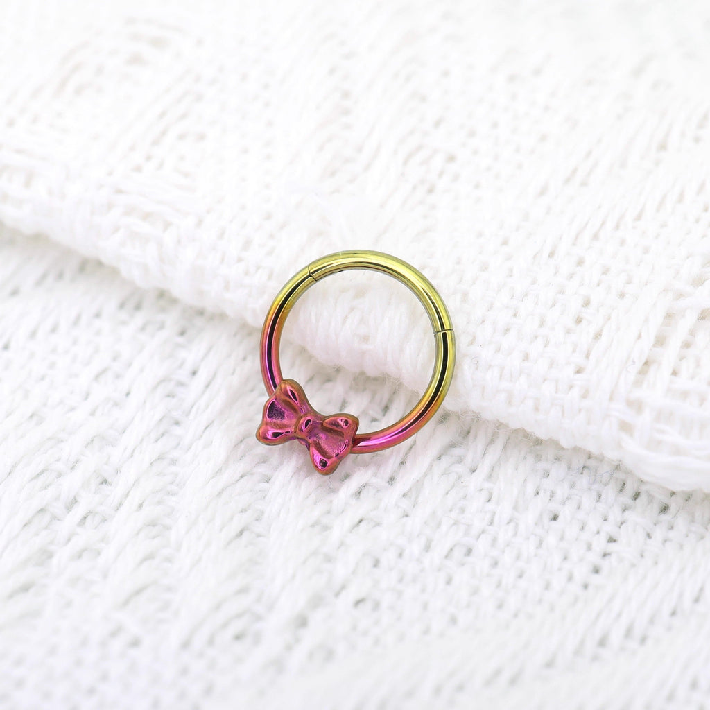 16G Bow Titanium Segment Hoop - 16G Bow Titanium Segment Hoop - Pink-Yellow Gradient by CRUXJEWELRY