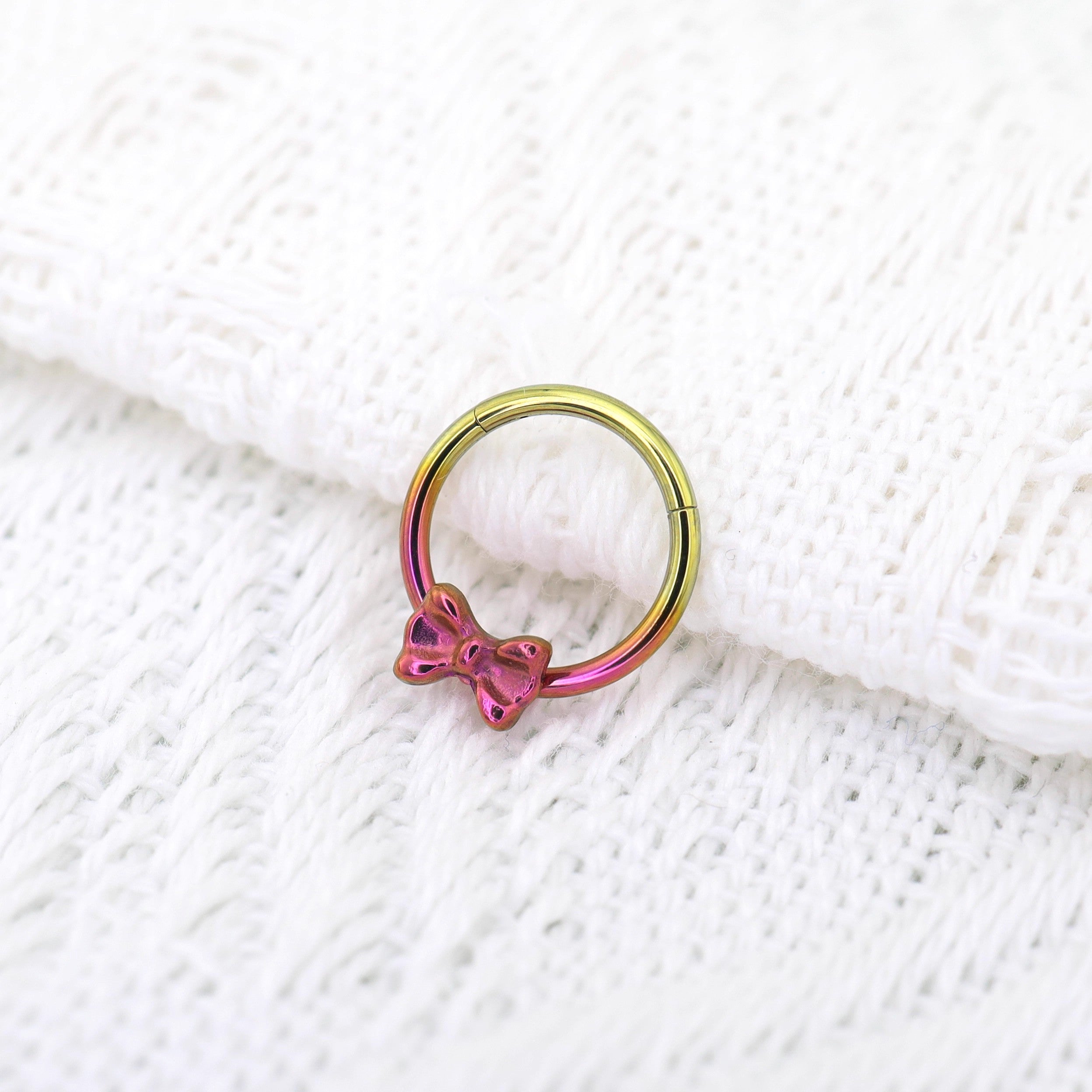 16G Bow Titanium Segment Hoop - 16G Bow Titanium Segment Hoop - Pink-Yellow Gradient by CRUXJEWELRY