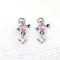 20G Arrow Through Pink Heart CZ Dangle Ear Studs - 20G Arrow Through Pink Heart CZ Dangle Ear Studs - Pink / Set by CRUXJEWELRY