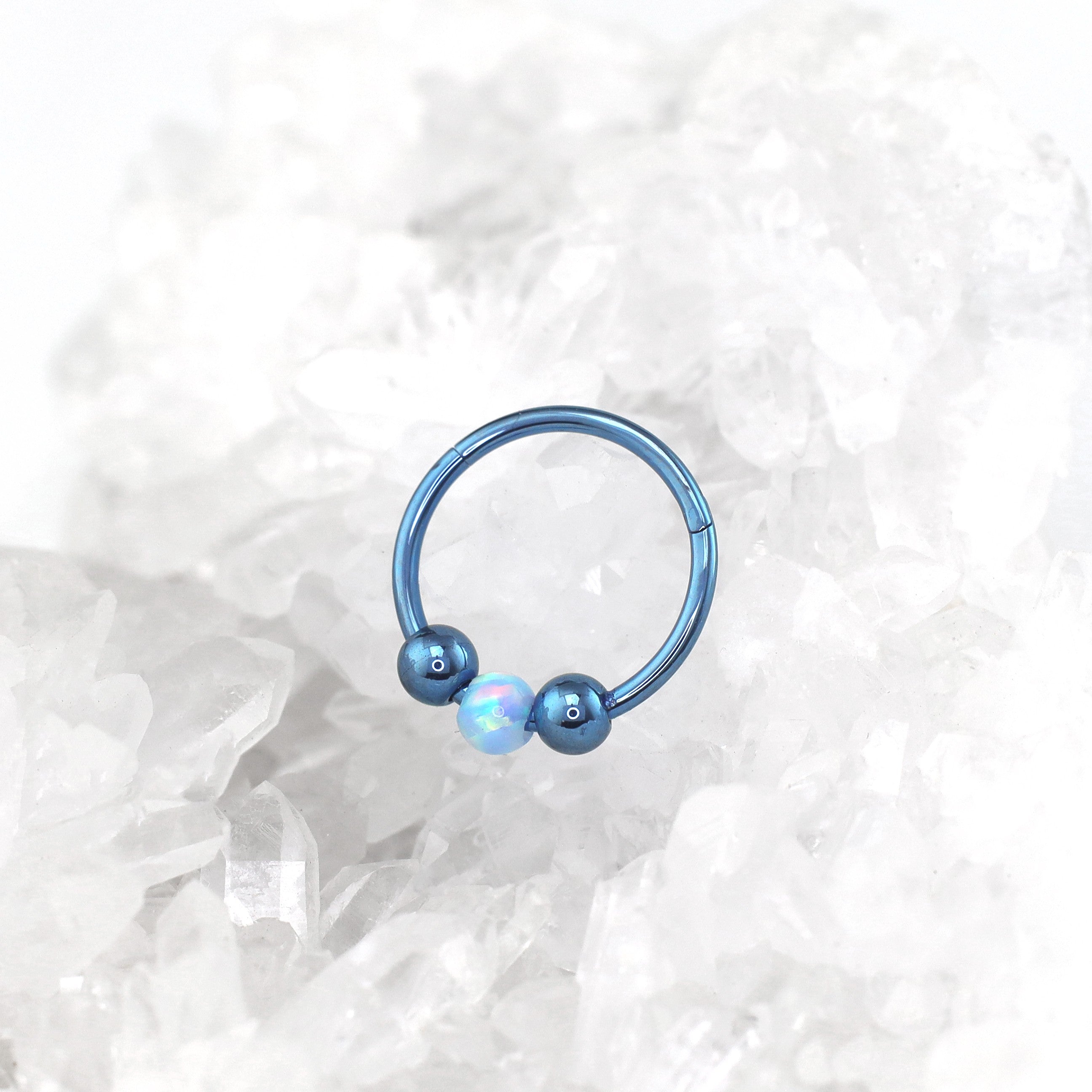 Spinning Ball Opal Titanium Segment Hoop - Spinning Ball Opal Titanium Segment Hoop - Sky Blue by CRUXJEWELRY