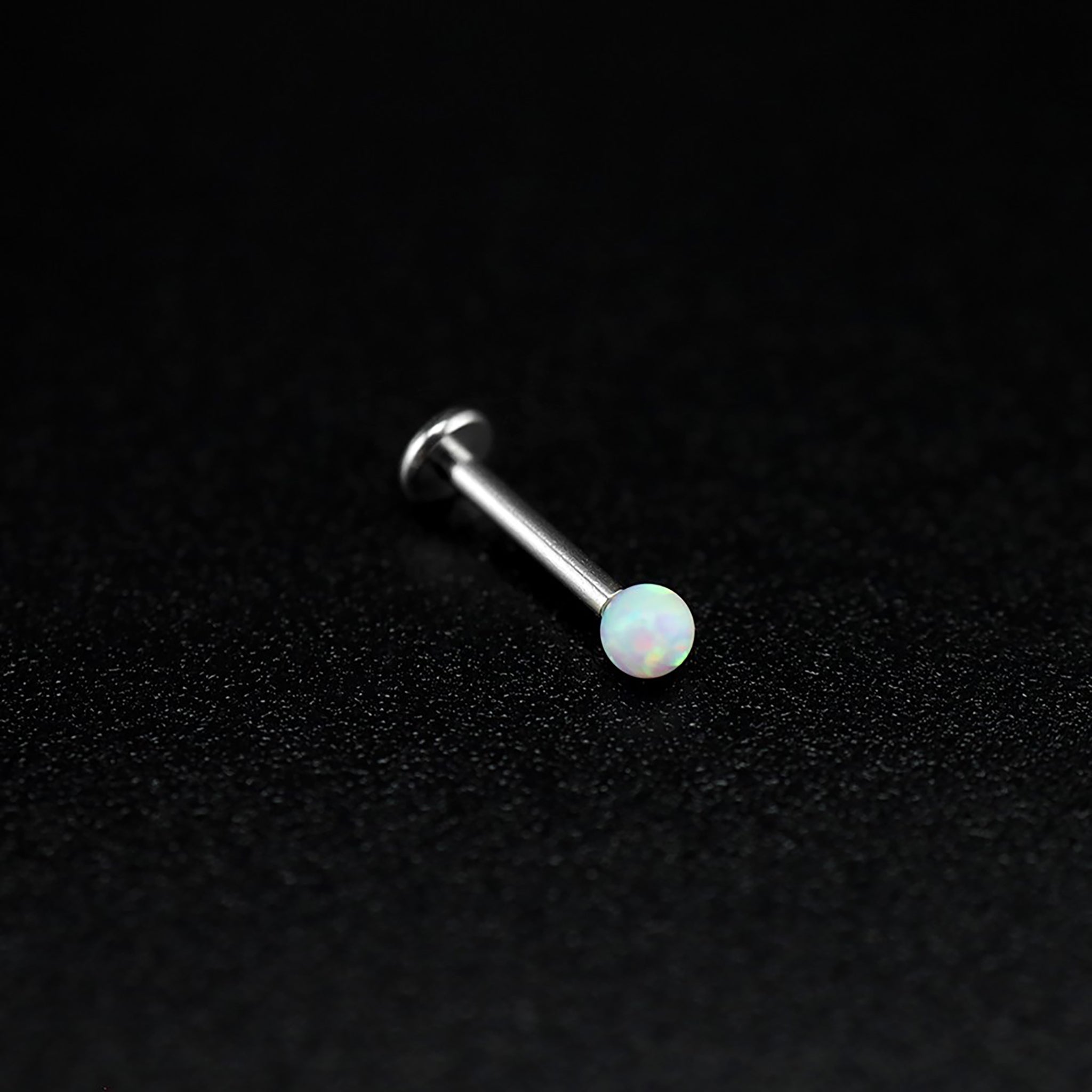 3mm Opal Internal Thread Stainless Steel Labret Stud - 3mm Opal Internal Thread Stainless Steel Labret Stud - White / 6mm by CRUXJEWELRY