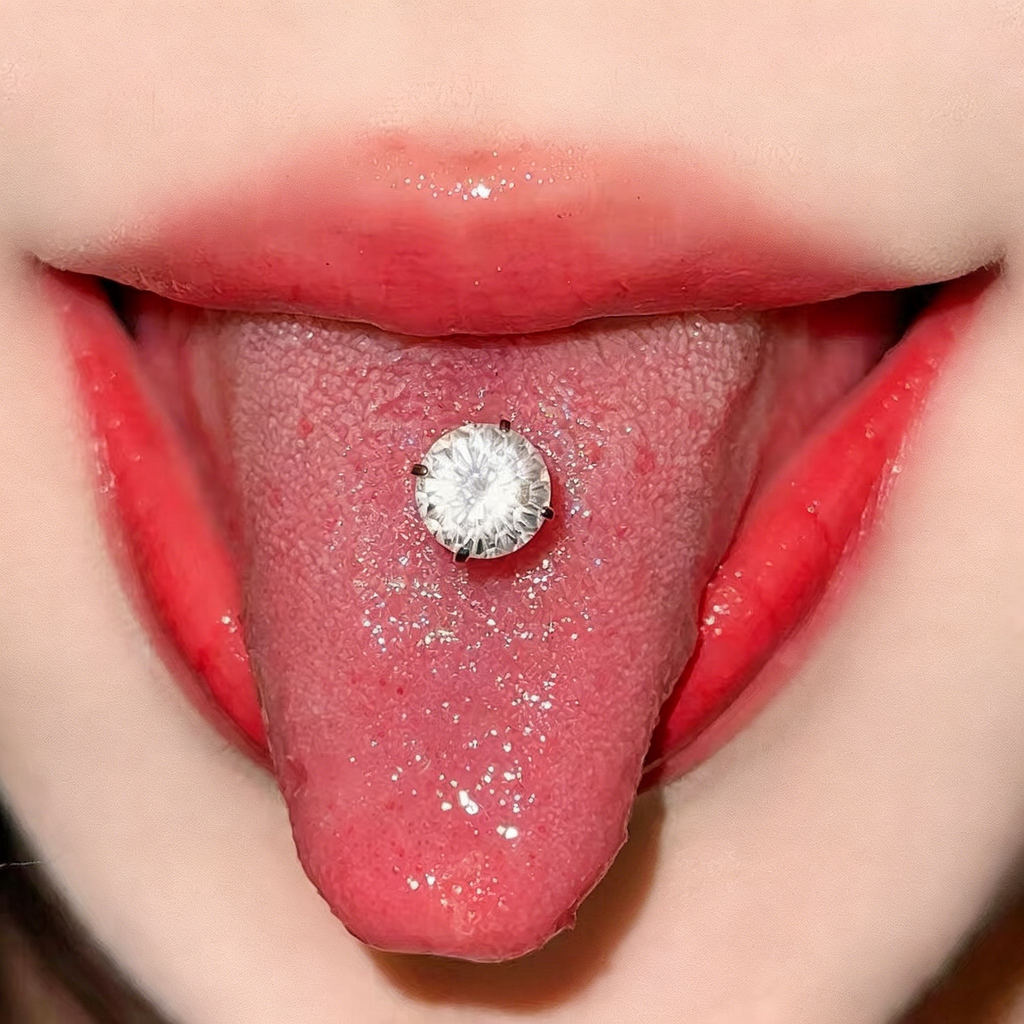 Piercing de langue en titane et tourmaline dégradée CZ 