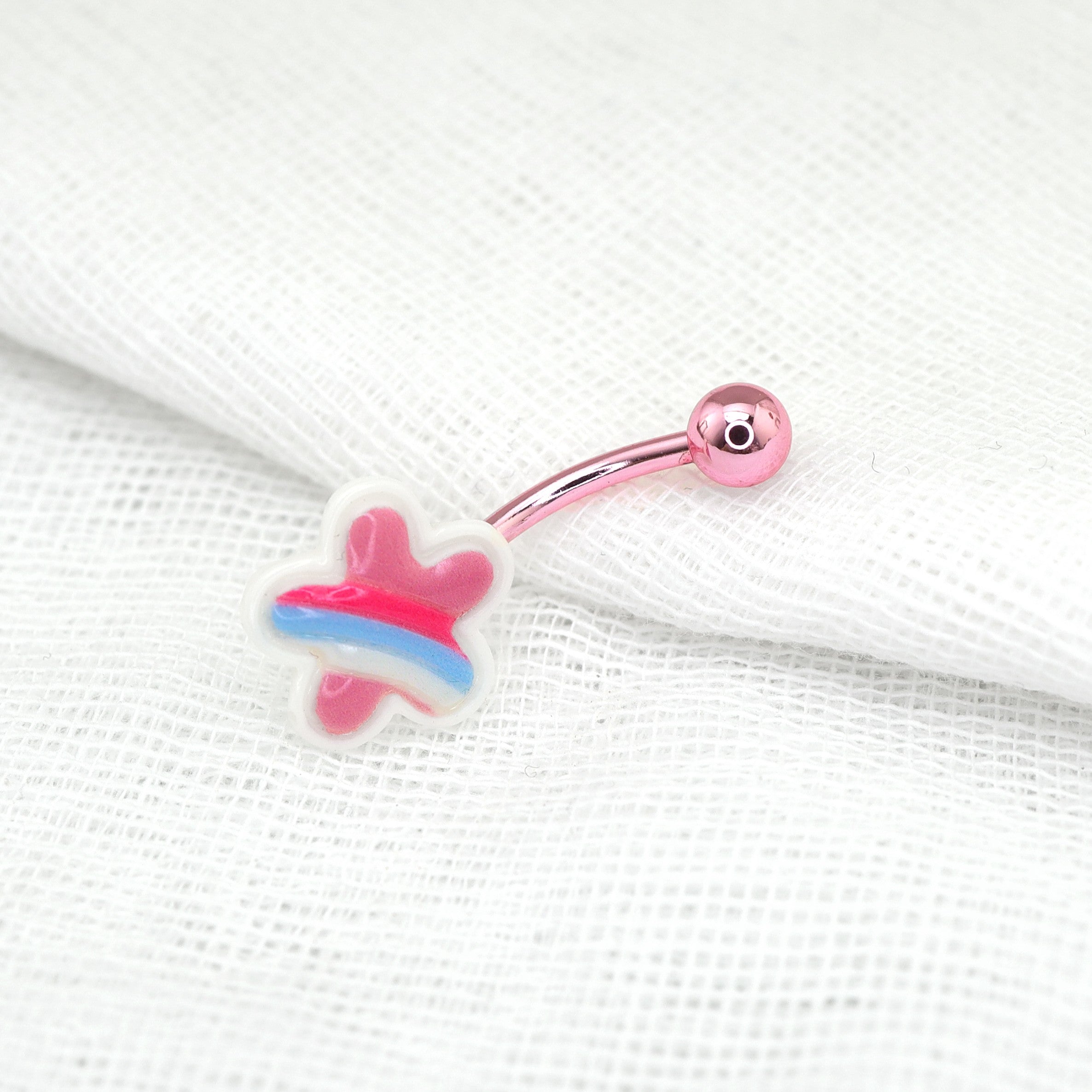 Pink Cherry Blossom Star stainless steel Belly Ring - Pink Cherry Blossom Star stainless steel Belly Ring - Default Title by CRUXJEWELRY