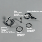Cyberpunk Spiked Tentacle & Dice Ear Stack Silver Earring Set