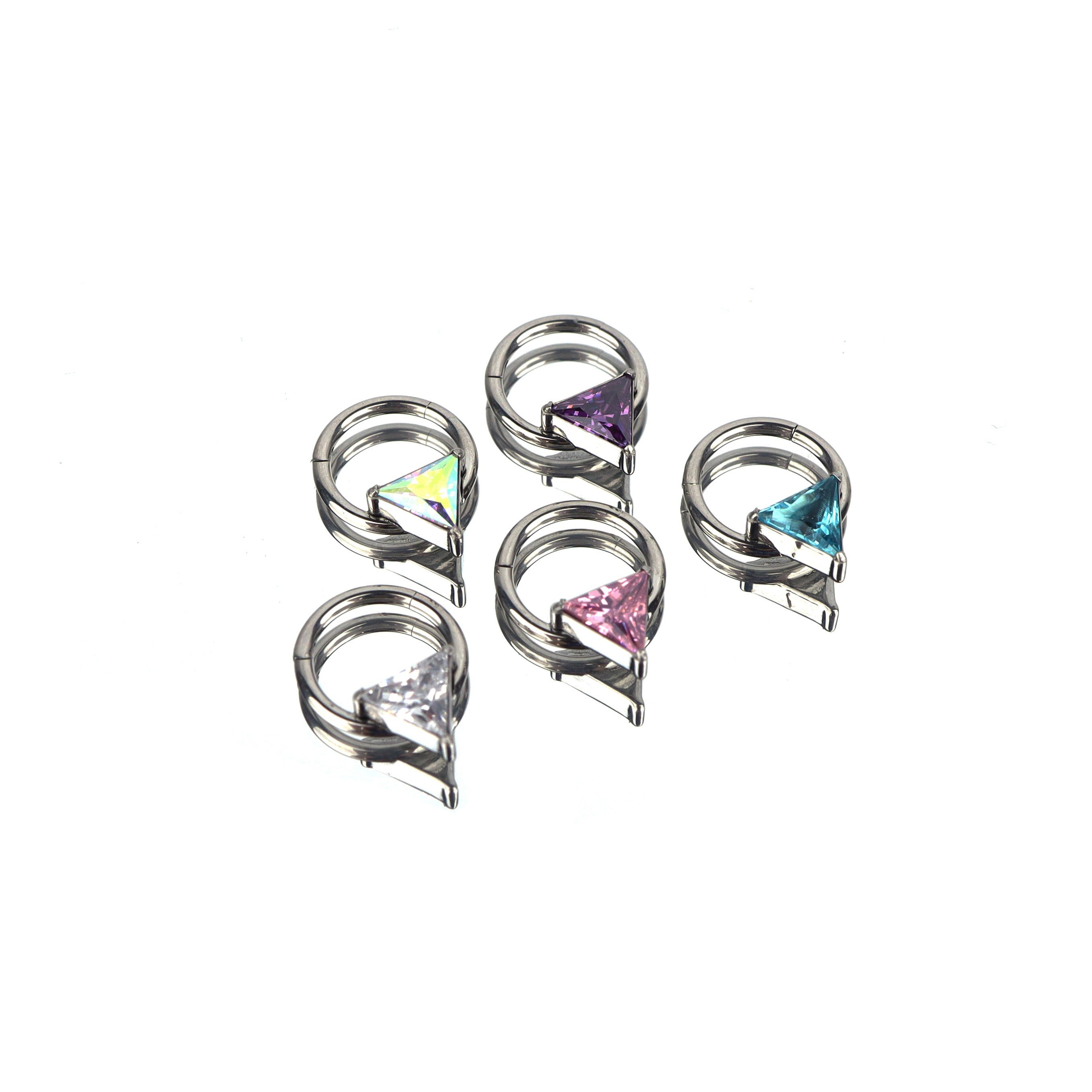 Triangle CZ stainless steel Segment Hoop - Triangle CZ stainless steel Segment Hoop - Pink / 8 mm by CRUXJEWELRY