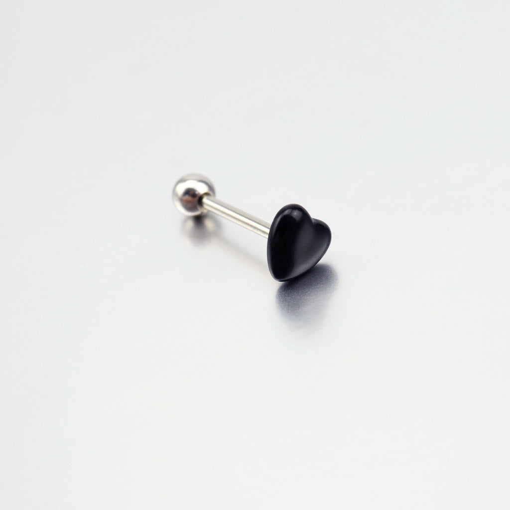 Heart-shaped Acrylic Tongue Stud - Heart-shaped Acrylic Tongue Stud - Black / 12mm by CRUXJEWELRY
