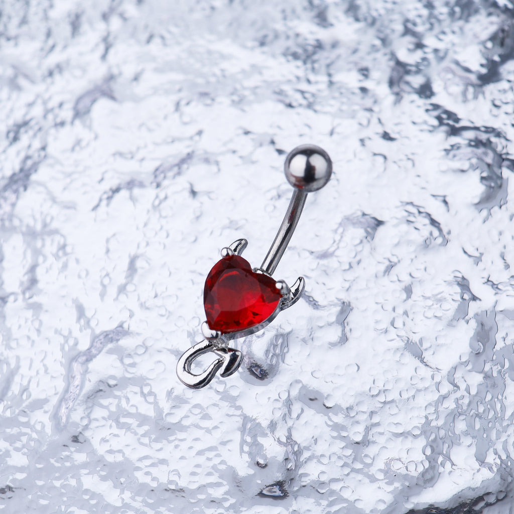 Devil Heart CZ stainless steel Belly Ring - Devil Heart CZ stainless steel Belly Ring - Red by CRUXJEWELRY